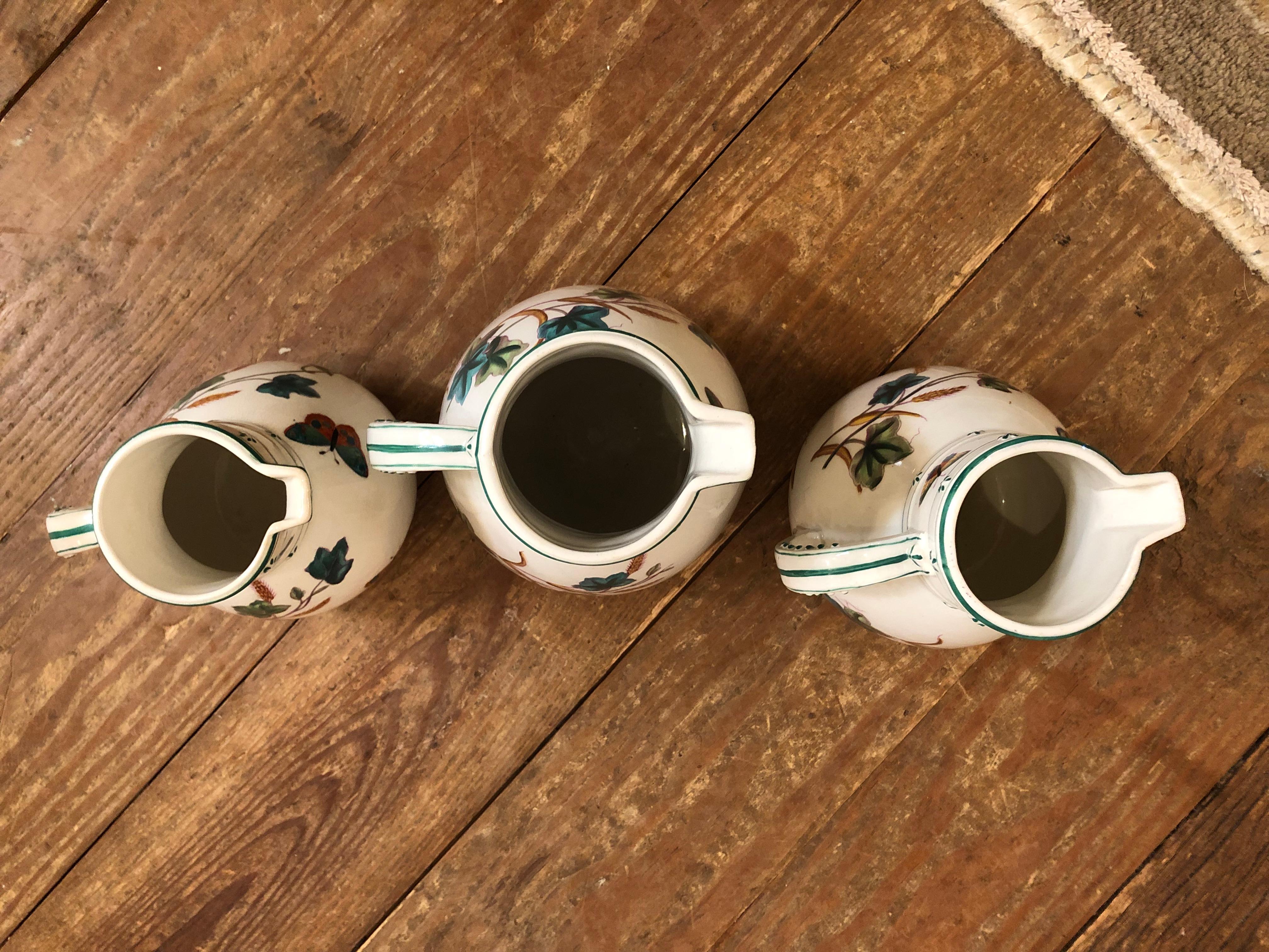 Lovely Collection of 3 Antique English Porcelain Pitchers In Good Condition For Sale In Hopewell, NJ