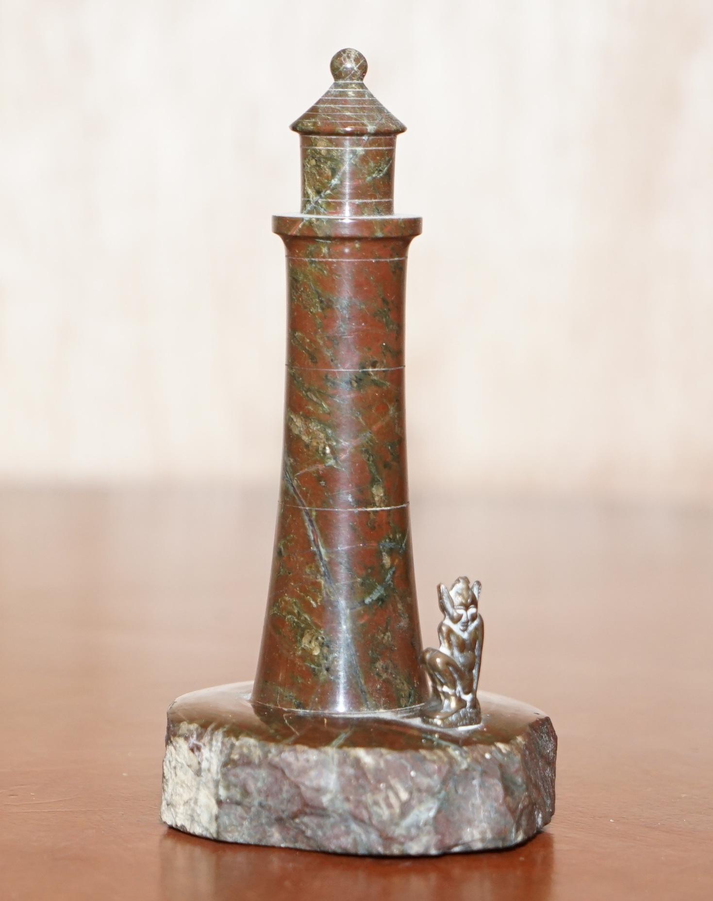 We are delighted to offer for sale this lovely suite of four handmade Lighthouse statues in solid marble

A good looking collection, one has a little bronze chap on, the other a barometer, these are good collectors items and usually sell for a