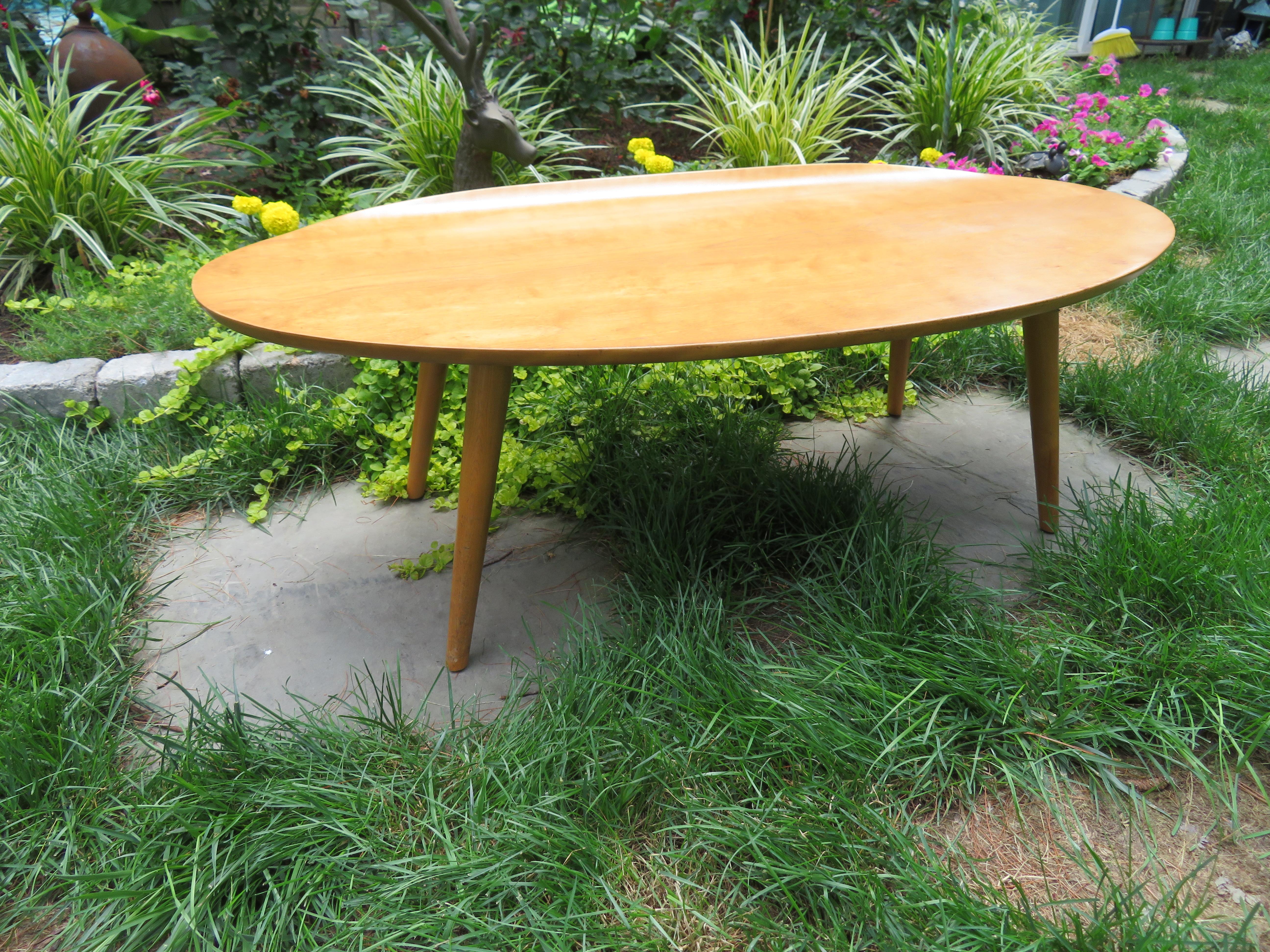 Lovely Conant Ball Curved Oval Top Surfboard Coffee Table by Russel Wright 3