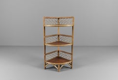Lovely Corner Bamboo and Wicker Shelf, Italy, 1950s