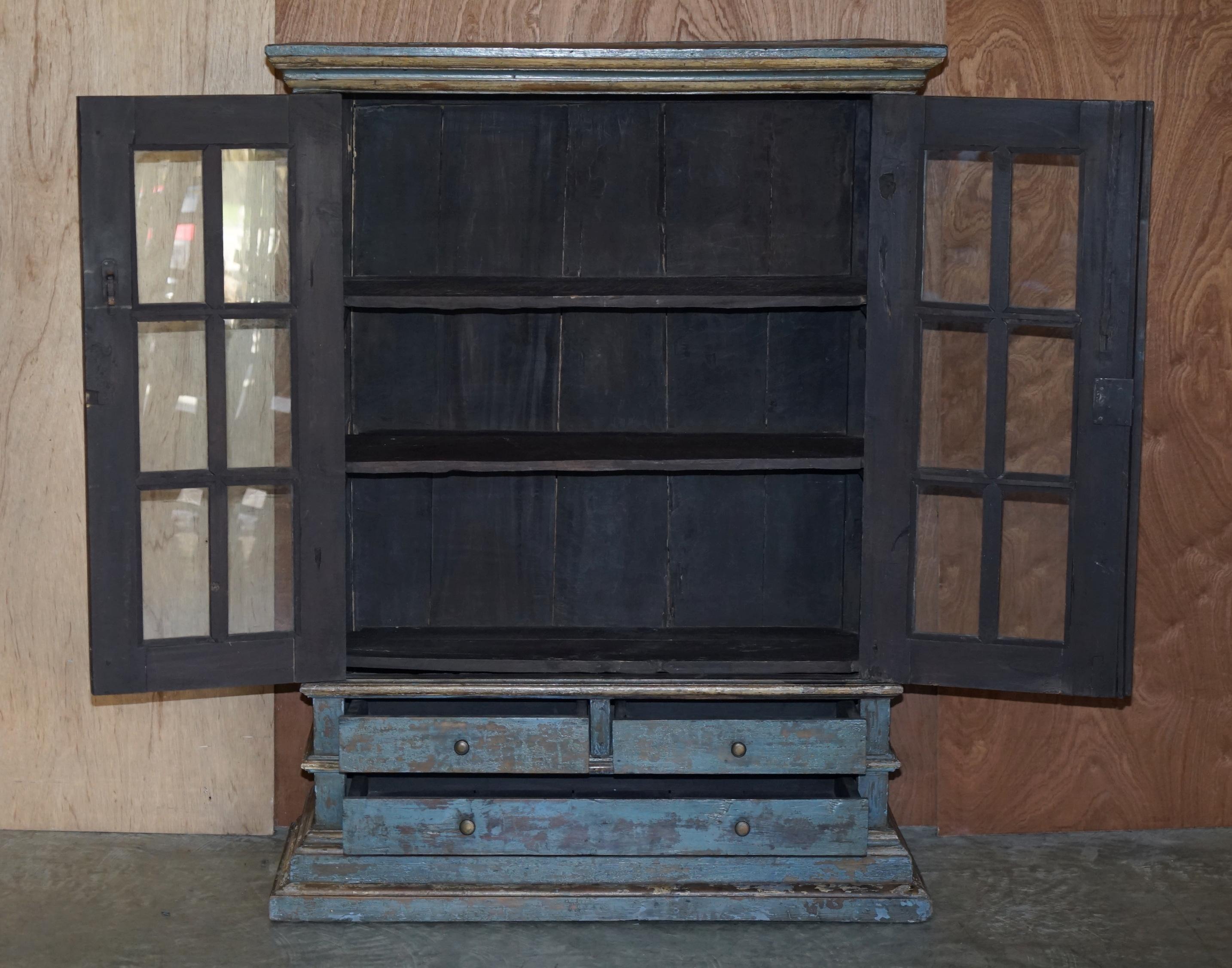 Lovely Cottage House Hand Painted Antique Blue Aged Cupboard or Display Bookcase 8
