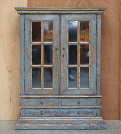Lovely Cottage House Hand Painted Antique Blue Aged Cupboard or Display Bookcase