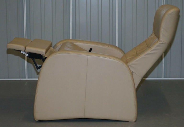 Lovely Cream Leather Recliner Armchair with Long Footrest Lays All the