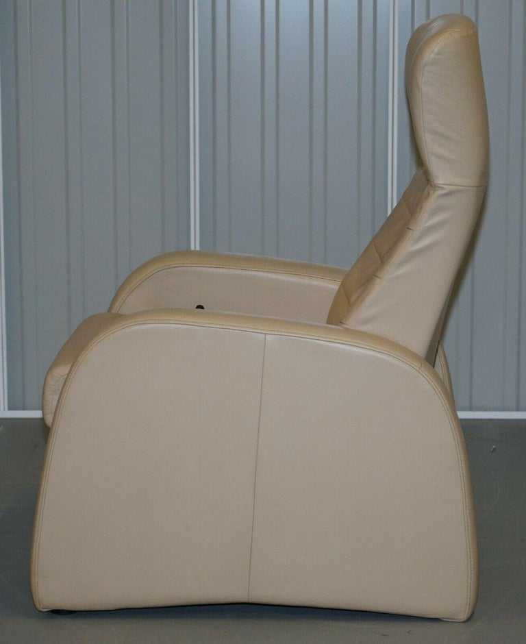 Lovely Cream Leather Recliner Armchair with Long Footrest Lays All the
