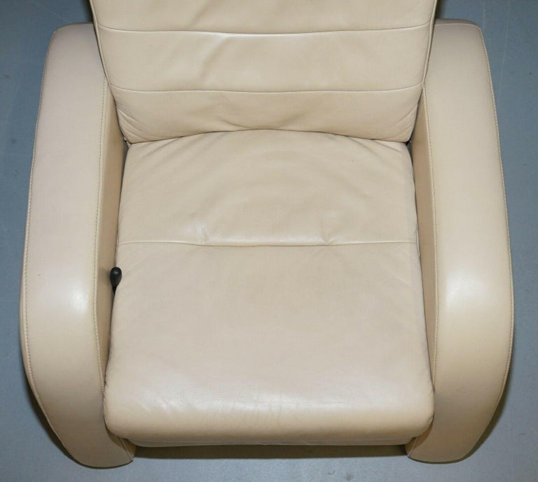 Lovely Cream Leather Recliner Armchair with Long Footrest Lays All the