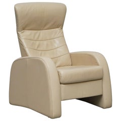 Lovely Cream Leather Recliner Armchair with Long Footrest Lays All the Way Back