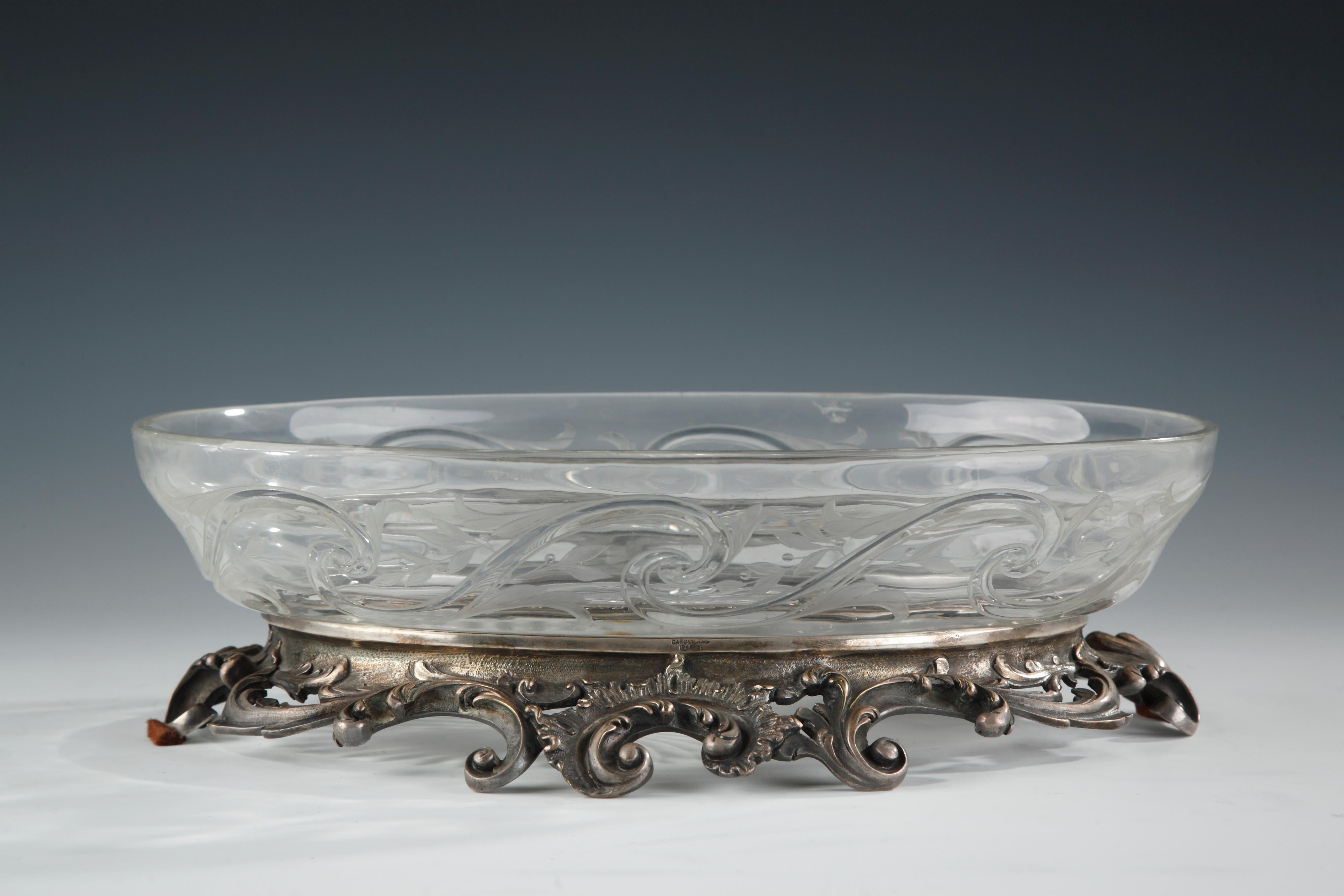 French Lovely Crystal and Silvered Bronze Jardiniere by Cardeilhac, France, Circa 1860 For Sale