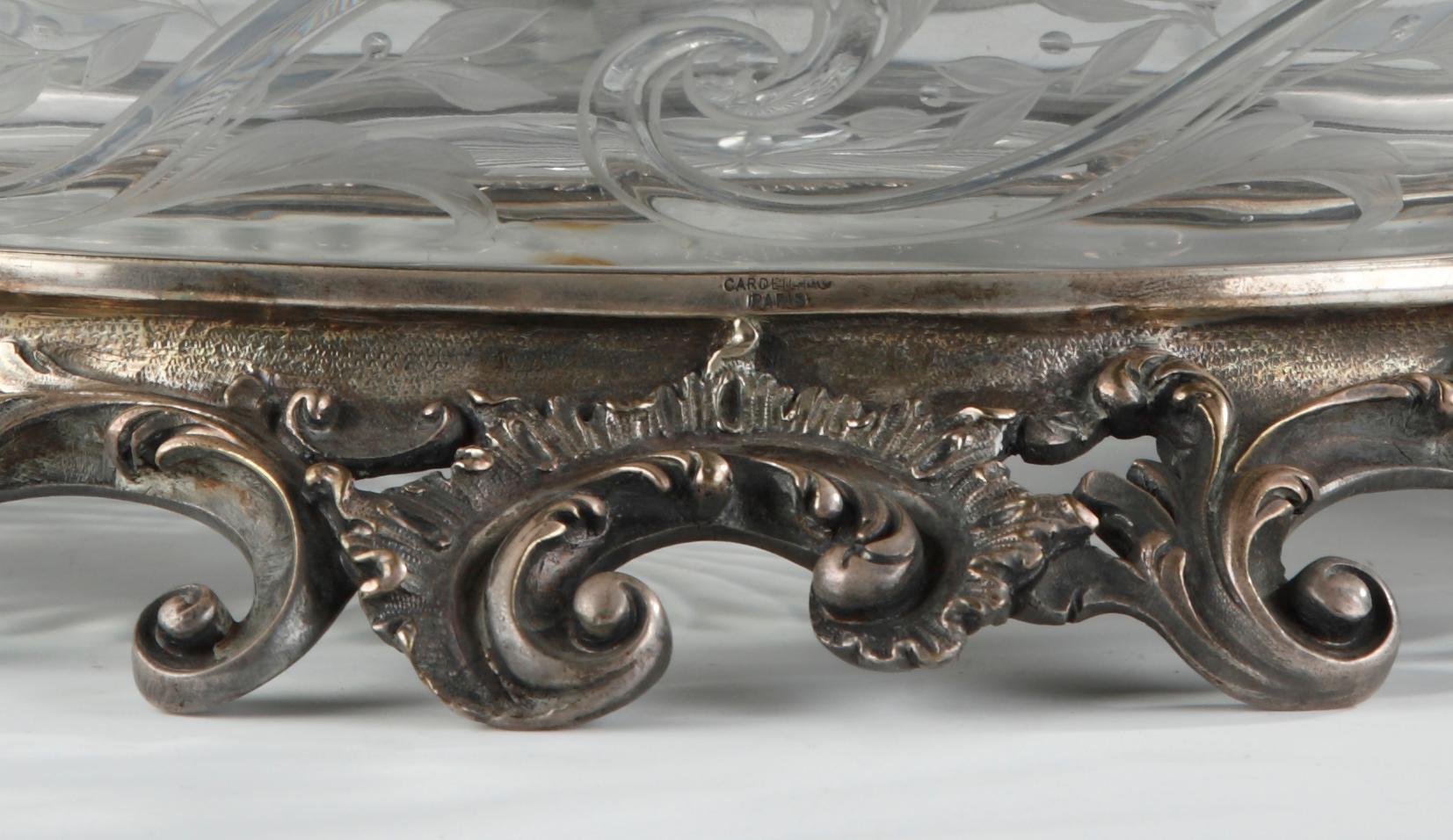 Mid-19th Century Lovely Crystal and Silvered Bronze Jardiniere by Cardeilhac, France, Circa 1860 For Sale