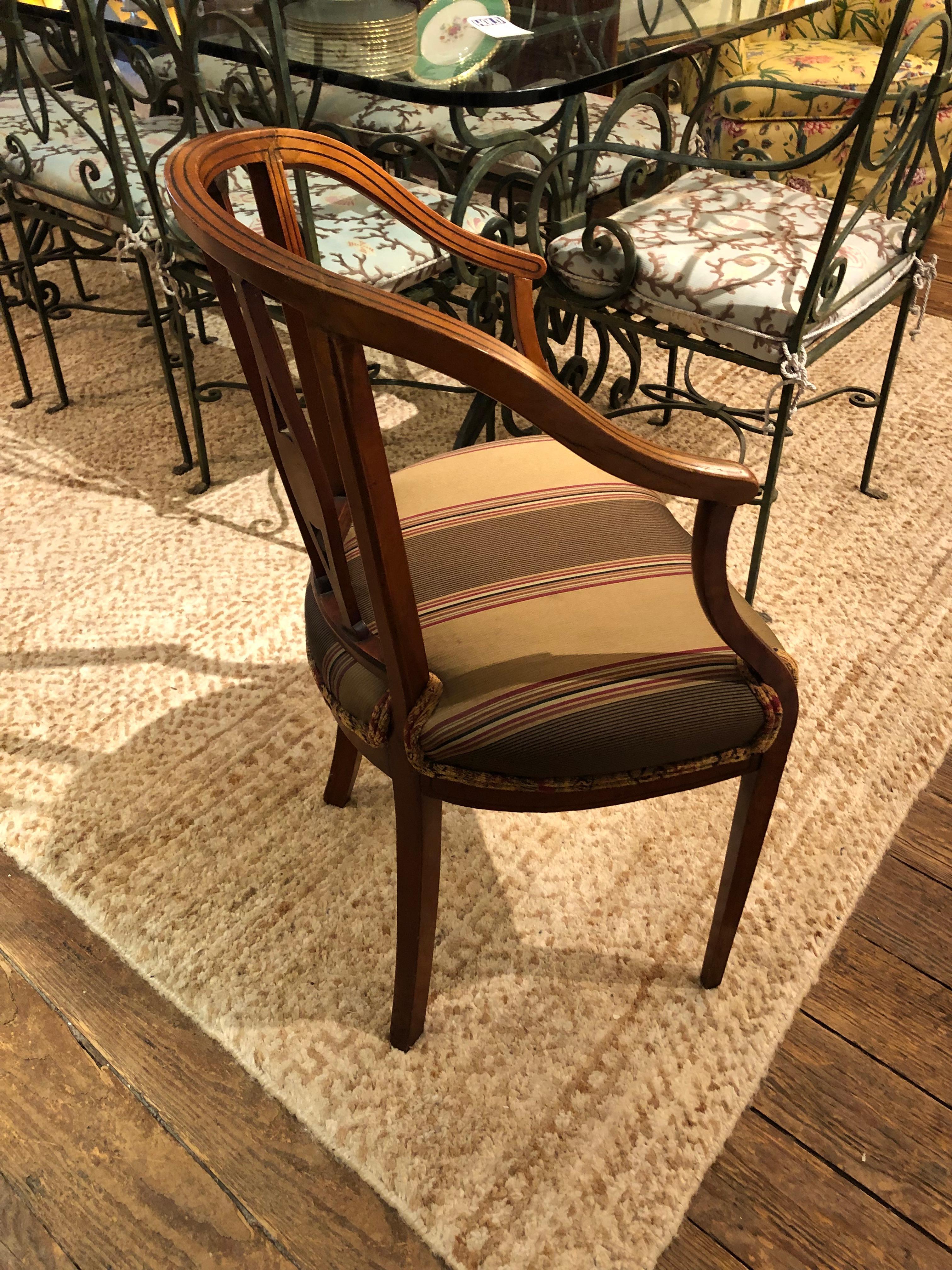 Upholstery Lovely Curved French Fruitwood Inlaid Salon or Desk Chair For Sale