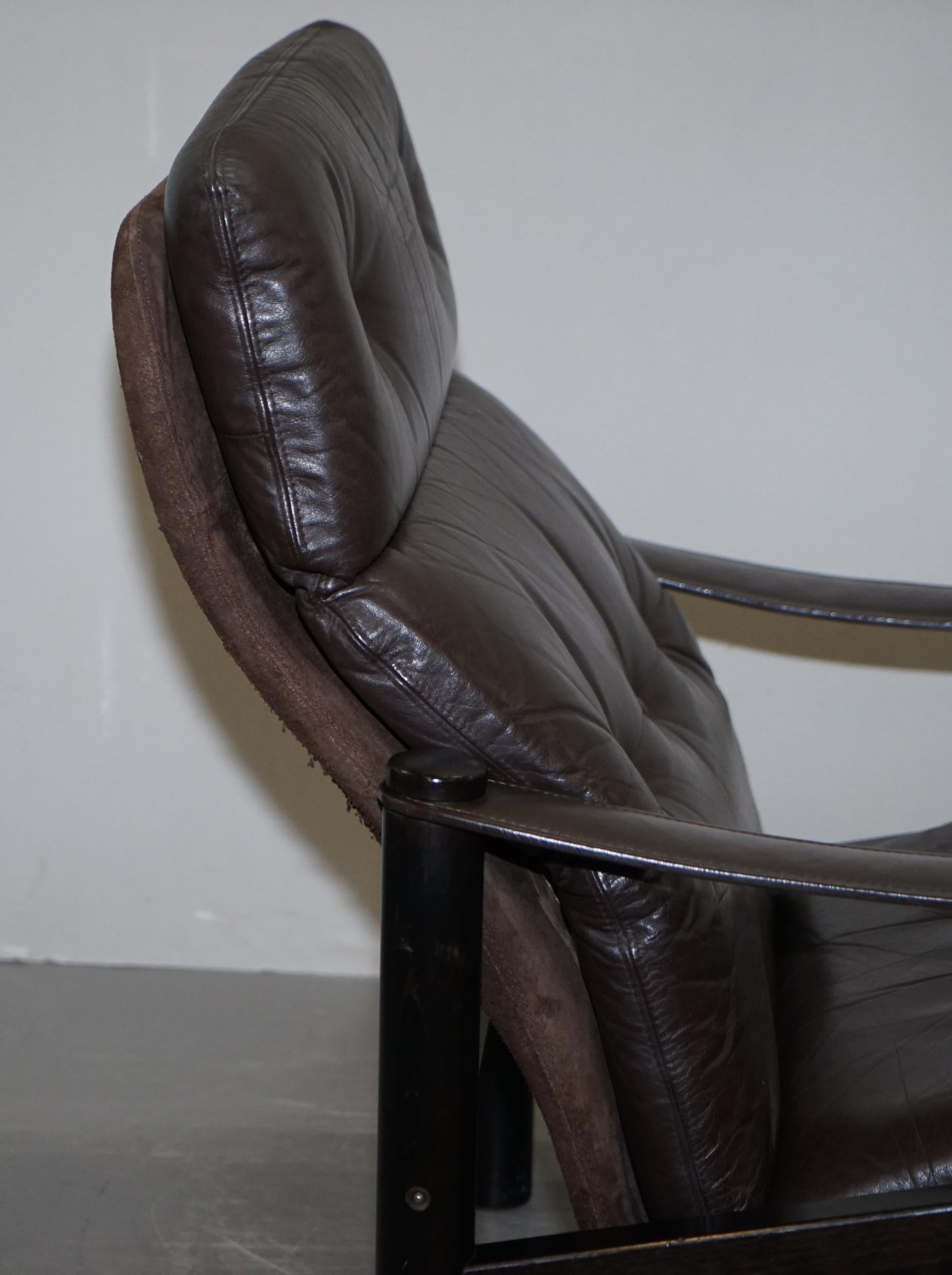 Lovely Danish Brown Leather Mid-Century Modern Armchair & Chesterfield Footstool For Sale 6