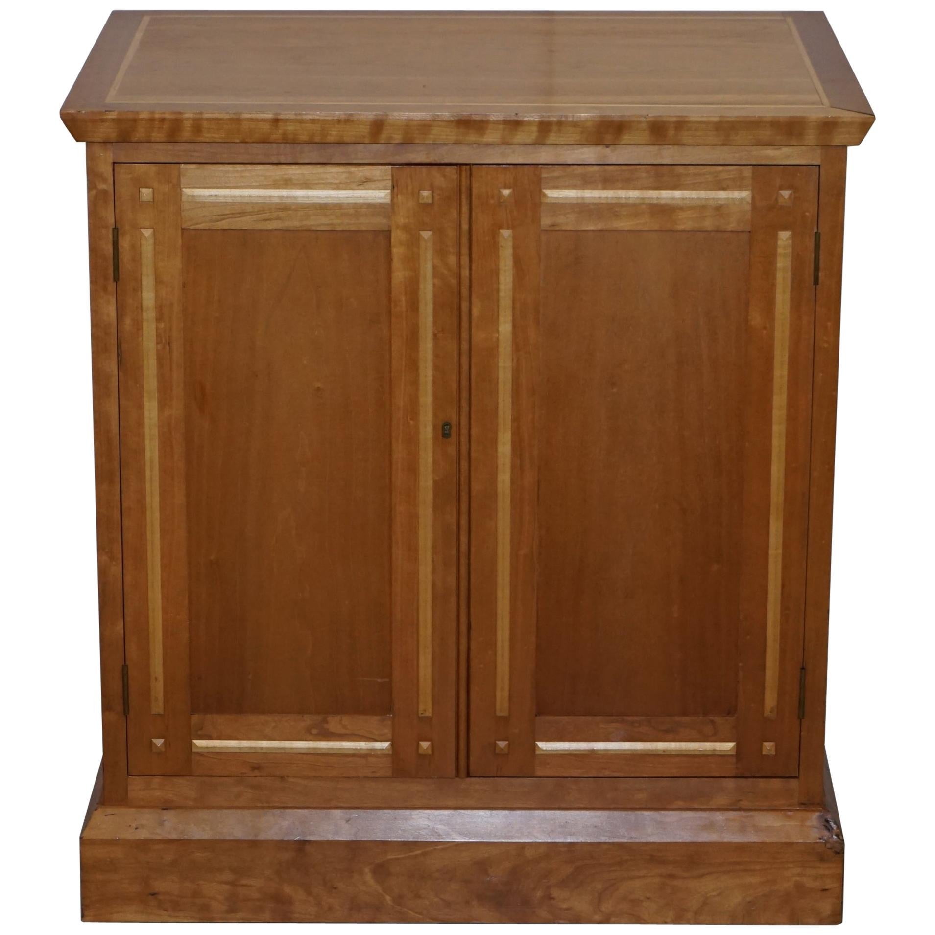 Lovely David Linley Attributed Walnut & Satinwood Cupboard with Sliding Drawers