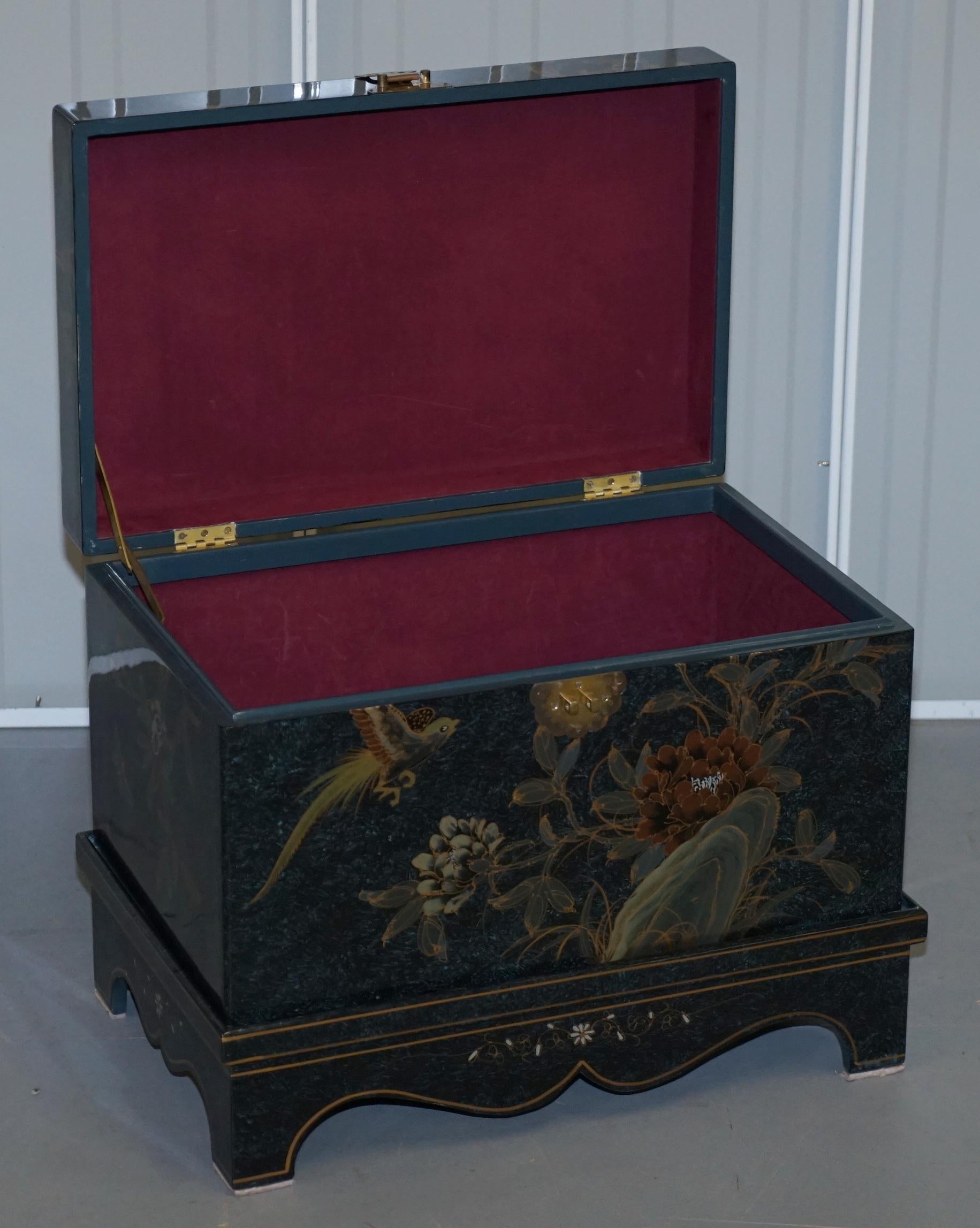 Lovely Decorative Chinese Chinoiserie Style Painted Trunk or Blanket Chest Box 10