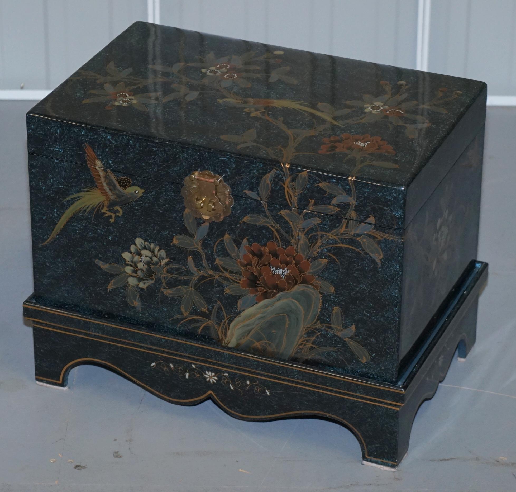 20th Century Lovely Decorative Chinese Chinoiserie Style Painted Trunk or Blanket Chest Box