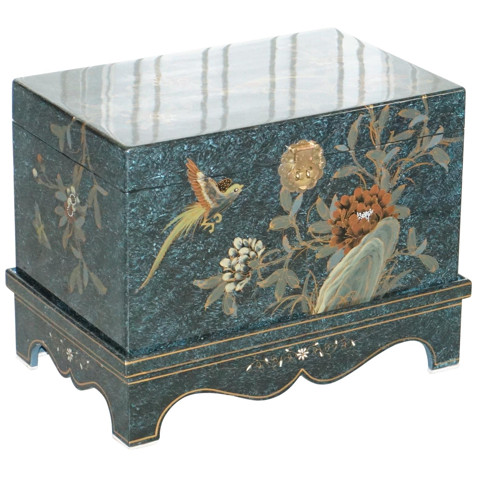 Lovely Decorative Chinese Chinoiserie Style Painted Trunk or Blanket Chest Box