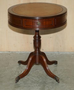 Lovely Decorative Cigar Green Leather Twin Drawer Side End Lamp Wine Drum Table