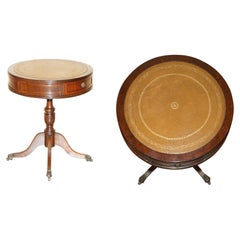 Lovely Decorative Cigar Green Leather Twin Drawer Side End Lamp Wine Drum Table