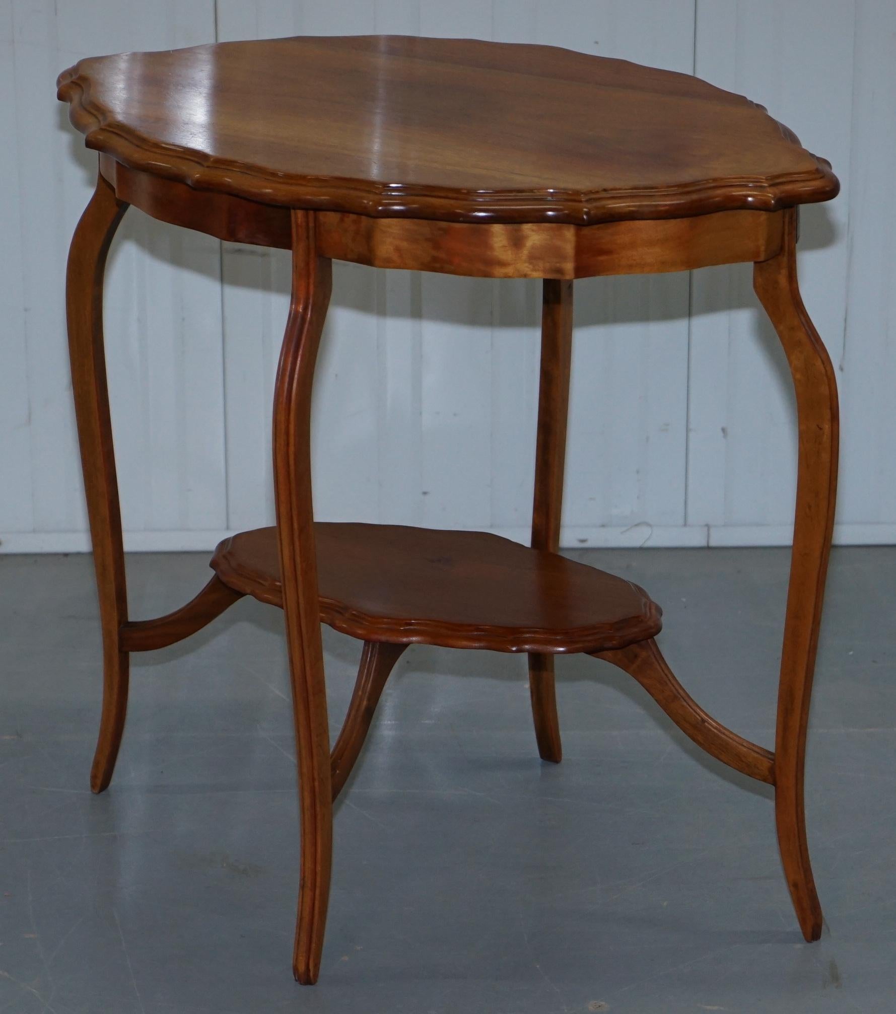 English Lovely Decorative Satinwood Occasional Centre Table Scalloped Edge Ornate Legs For Sale