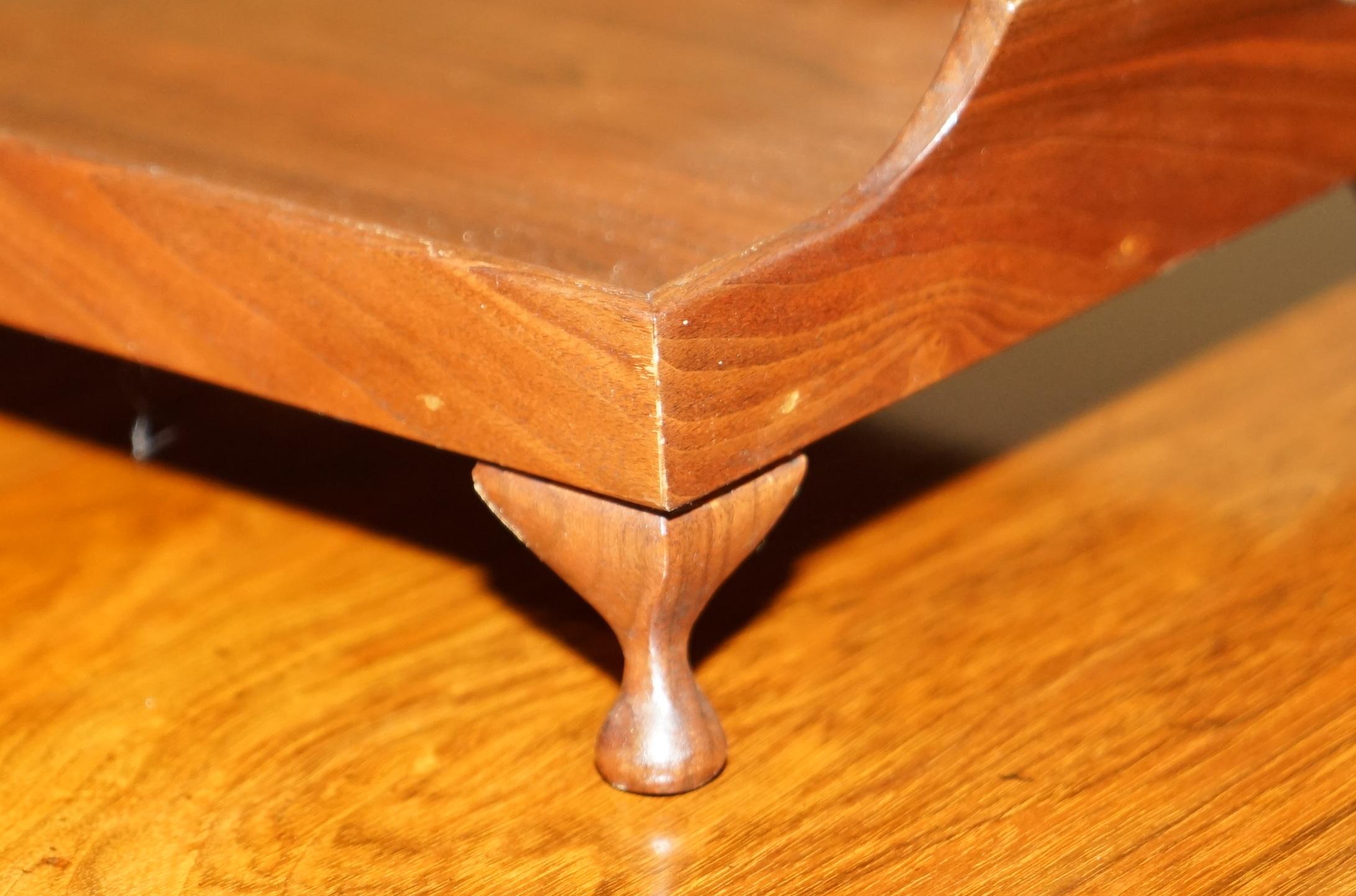 Hand-Crafted Lovely Decorative Vintage Hardwood Small Serving Tray with Tiny Cabriole Legs For Sale