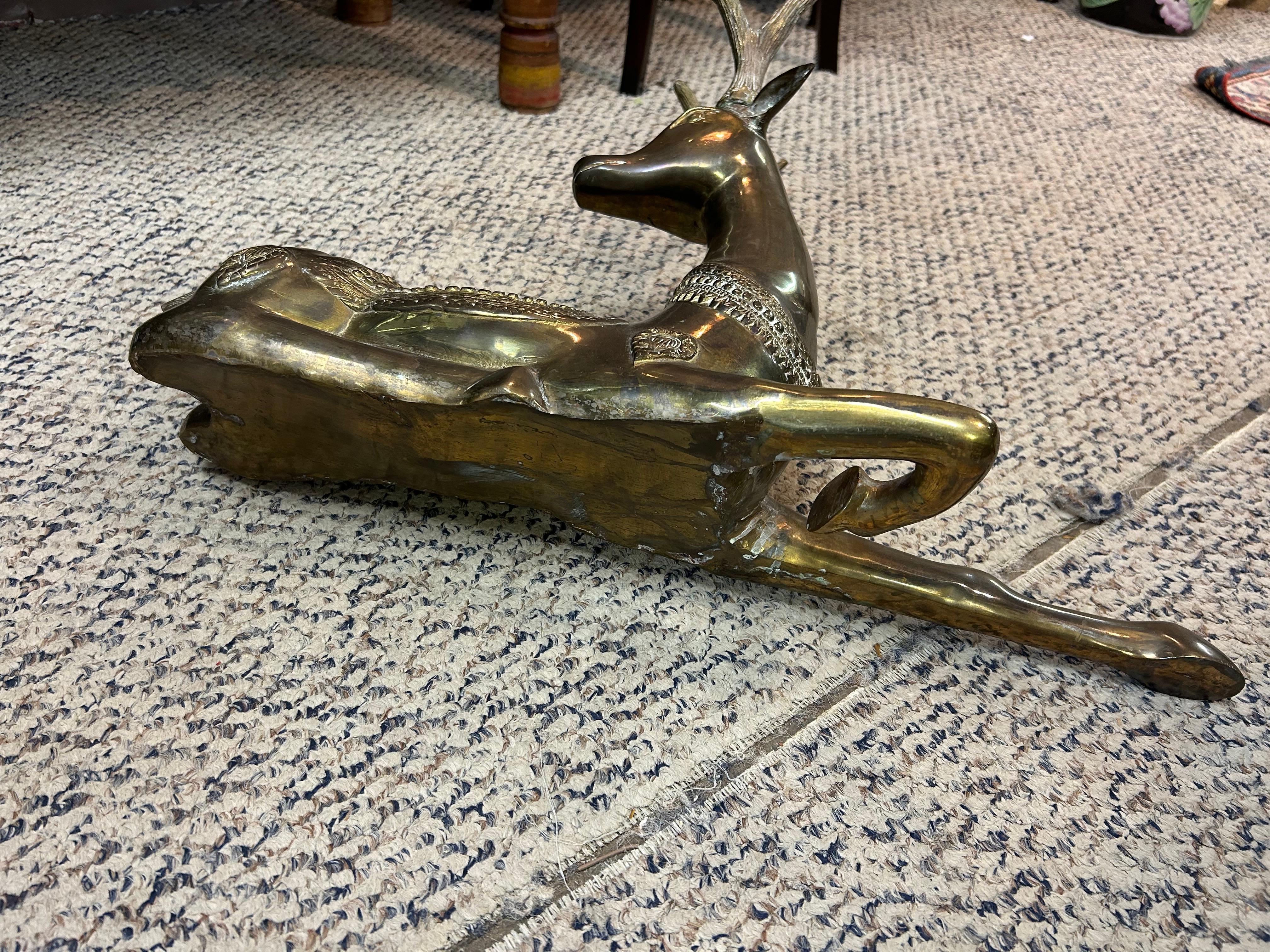 Lovely Detailed Cast Brass Recumbent Deer Sculpture For Sale 5
