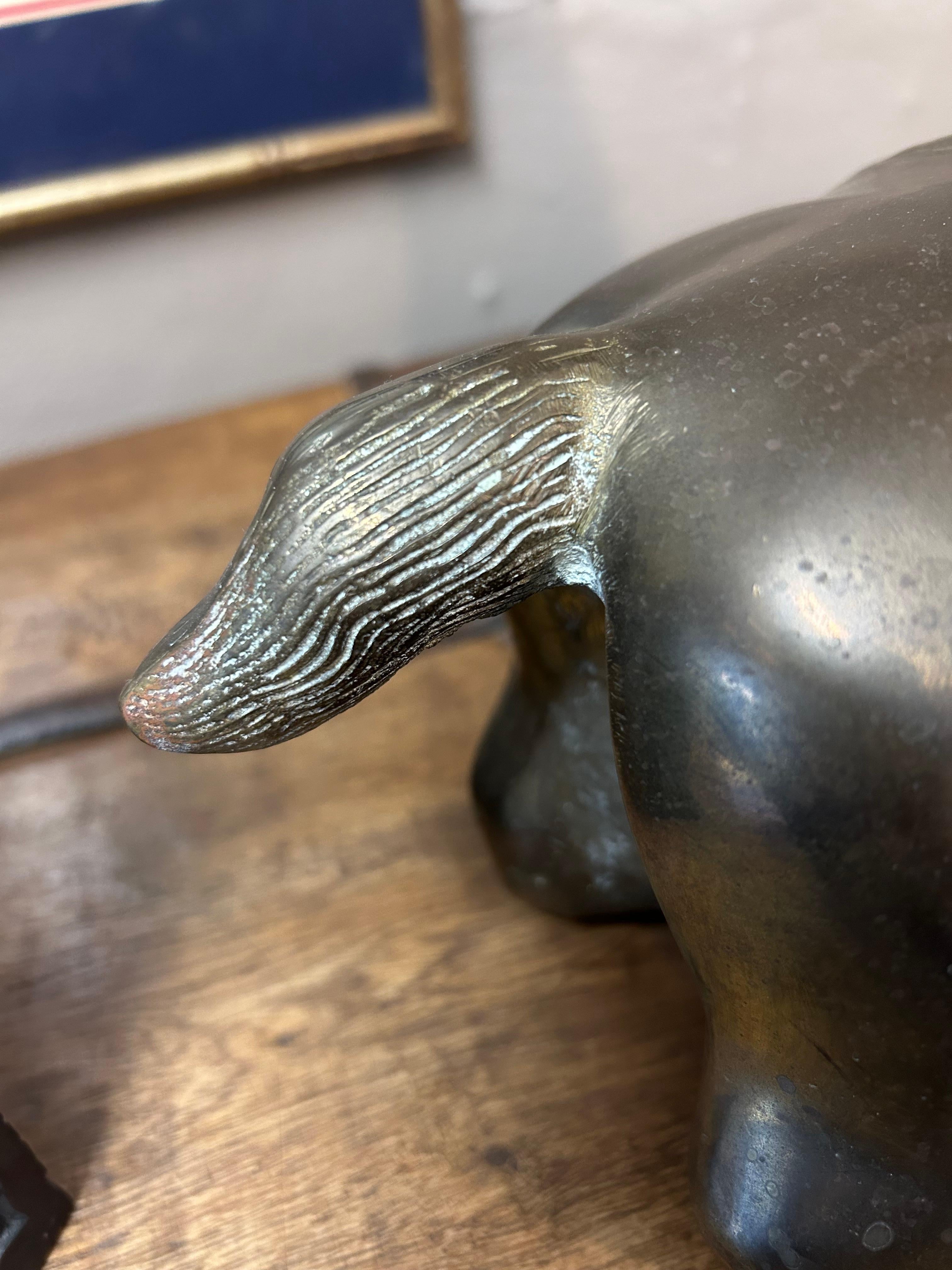 Mid-20th Century Lovely Detailed Cast Brass Recumbent Deer Sculpture For Sale