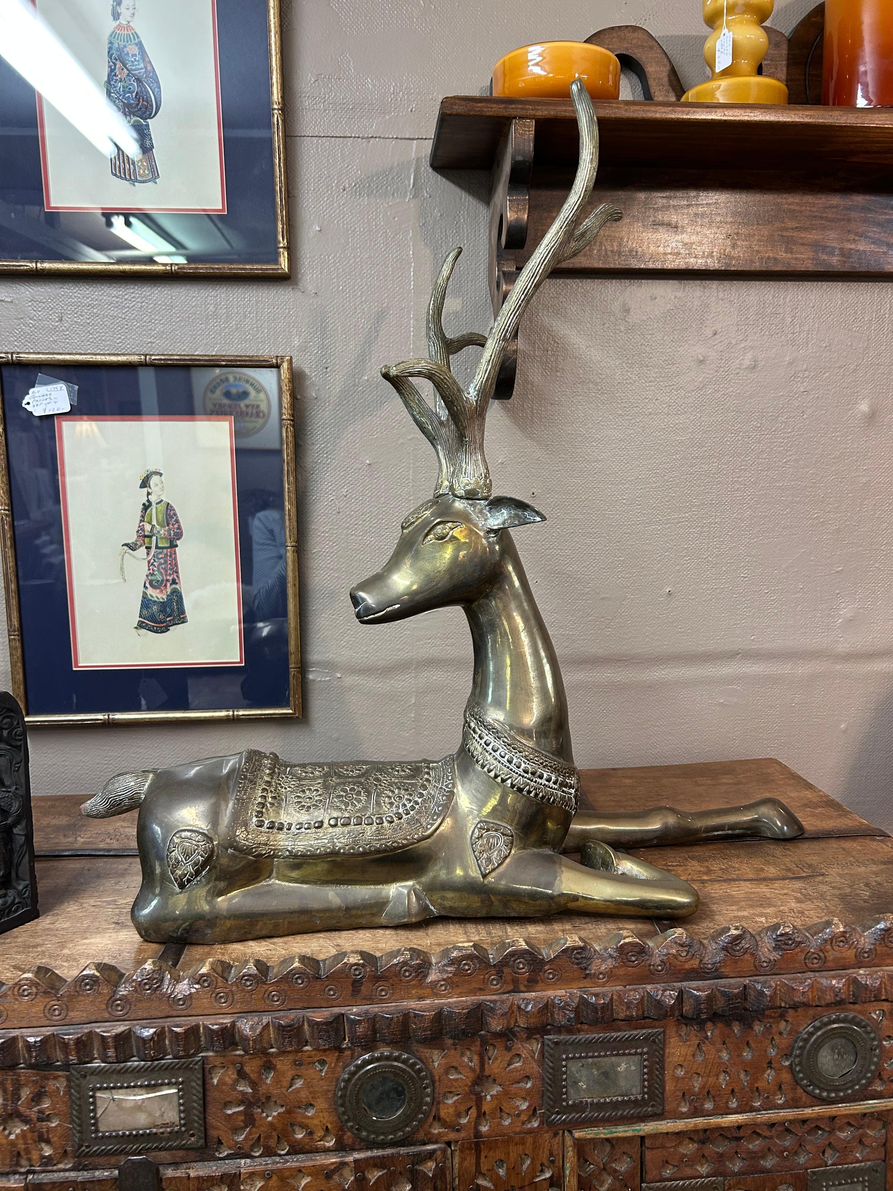 Lovely Detailed Cast Brass Recumbent Deer Sculpture For Sale 4