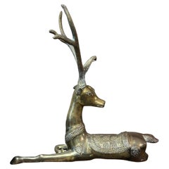 Lovely Detailed Cast Brass Recumbent Deer Sculpture