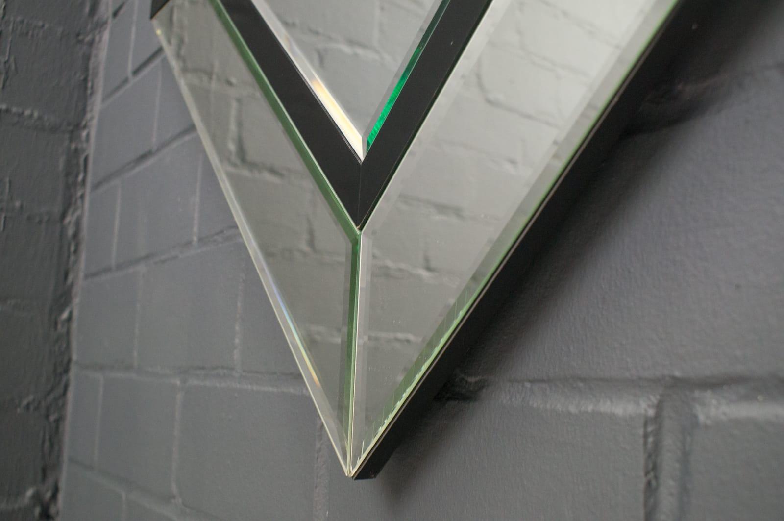 Massive and large wall mirror with faceted stained glass. Manufactured by Schönbuch, Germany. Very high quality work, 1970s. 
 