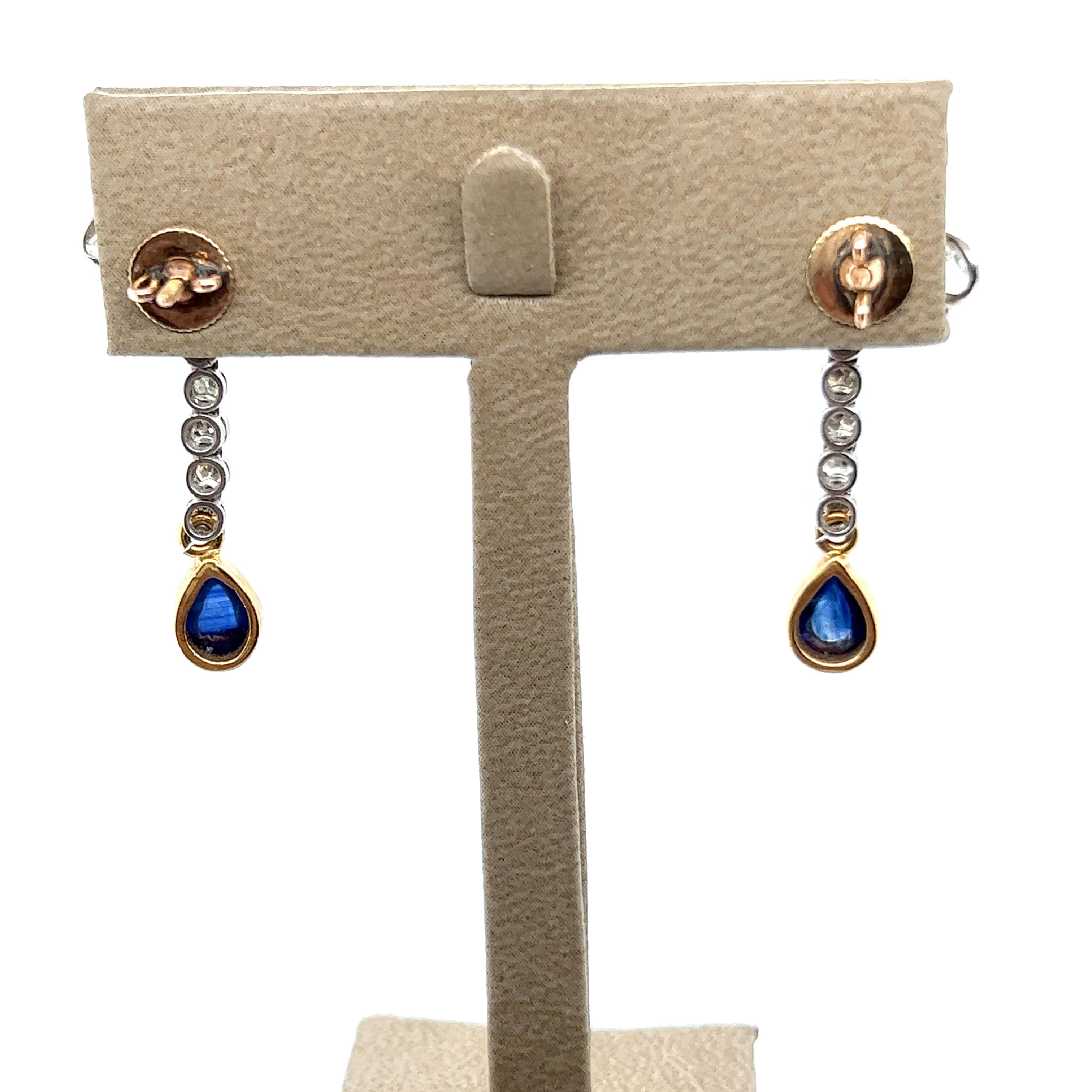 Women's or Men's Lovely Diamond and Sapphire Bow-Earrings in Yellow Gold and Platinum For Sale