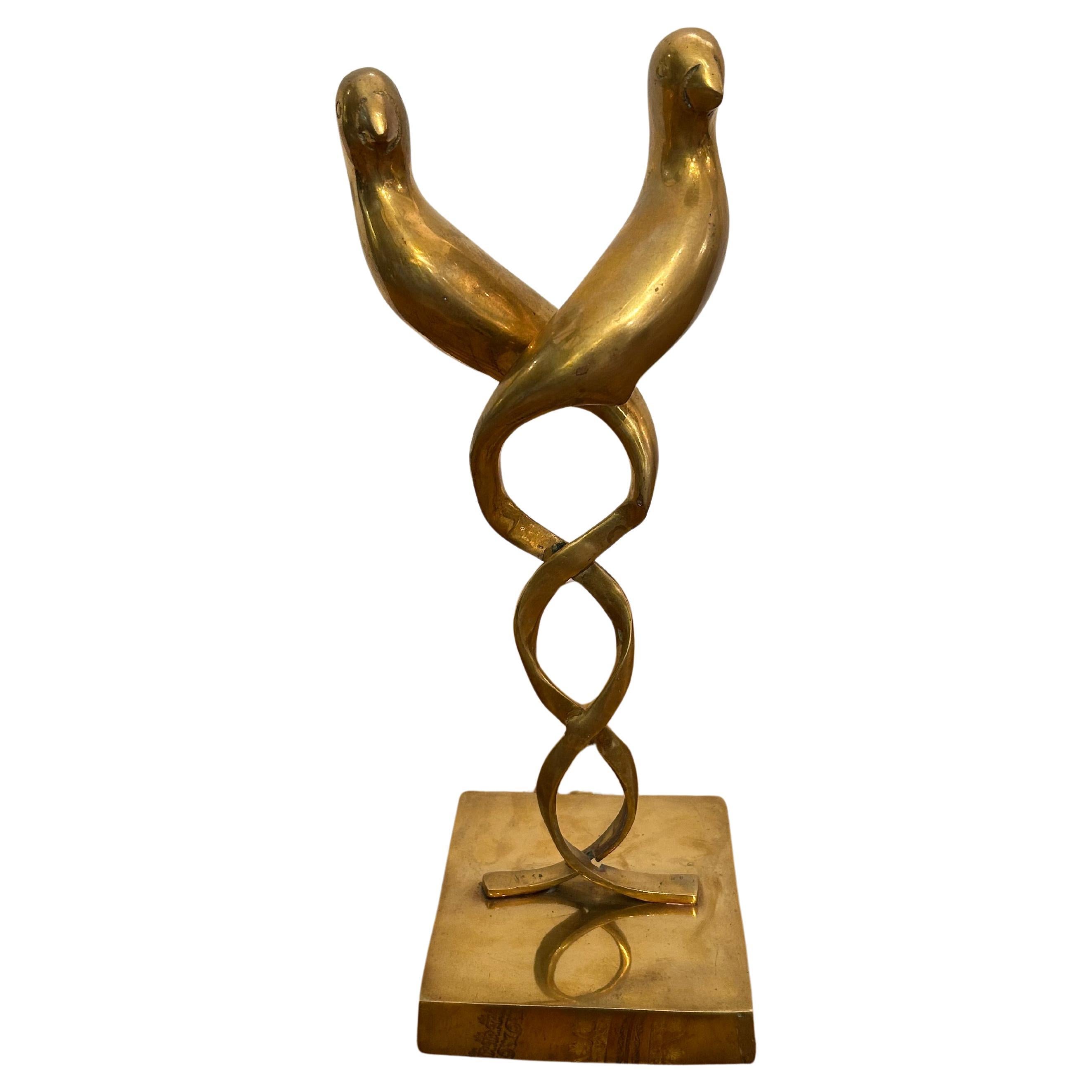 Lovely Dolbi Cashier Brass Lovebirds Sculpture For Sale