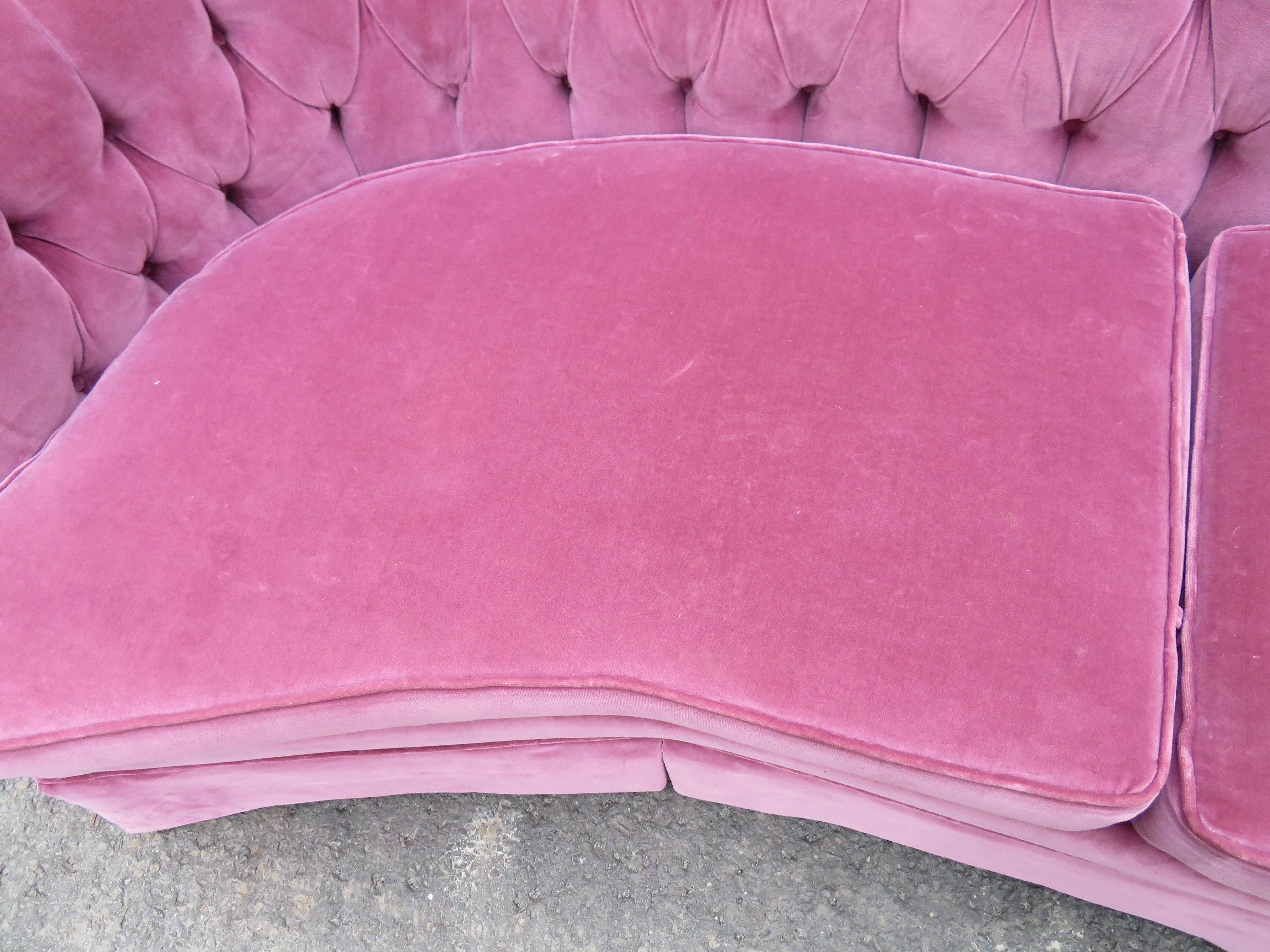 Lovely Dorothy Draper Style Lilac Velvet Curved Tufted Sofa Hollywood Regency 2
