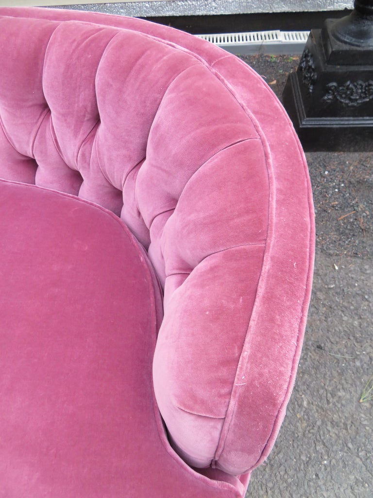 Lovely Dorothy Draper Style Lilac Velvet Curved Tufted Sofa Hollywood