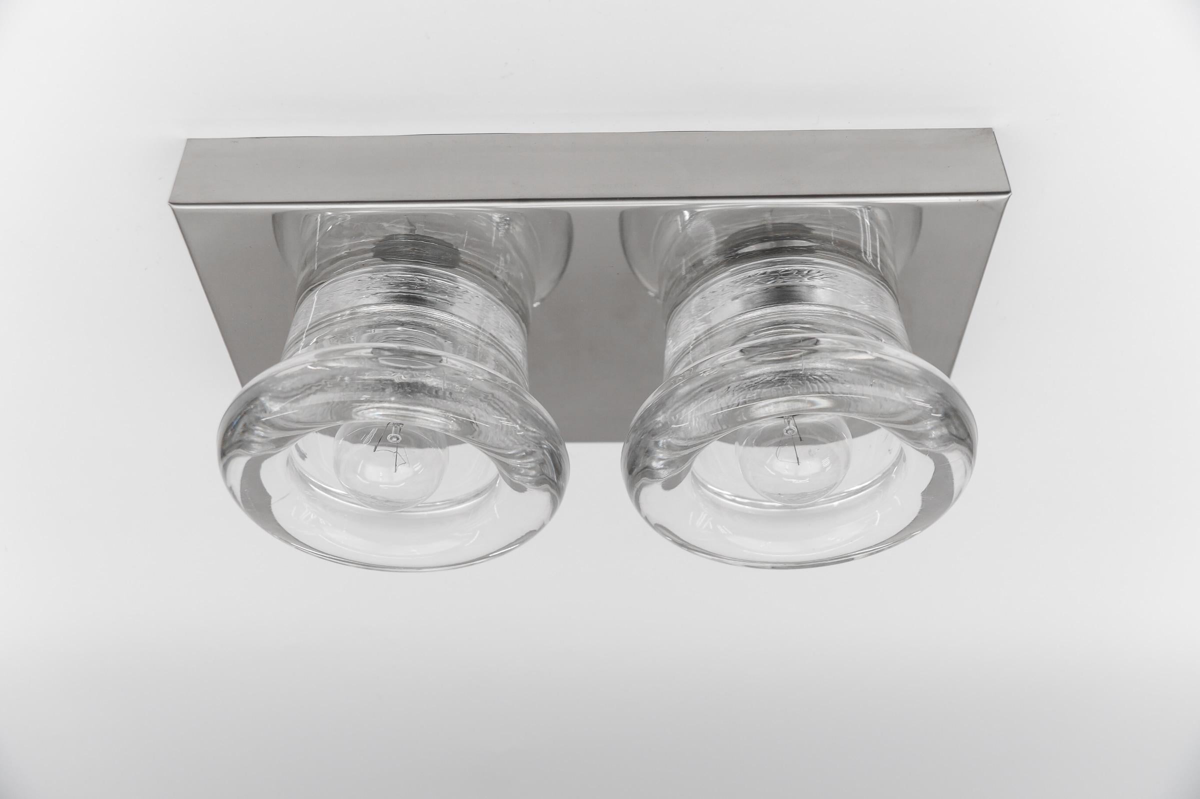 Lovely Double Glass Wall or Ceiling Light by Gebrüder Cosack, Germany 1960s For Sale 5