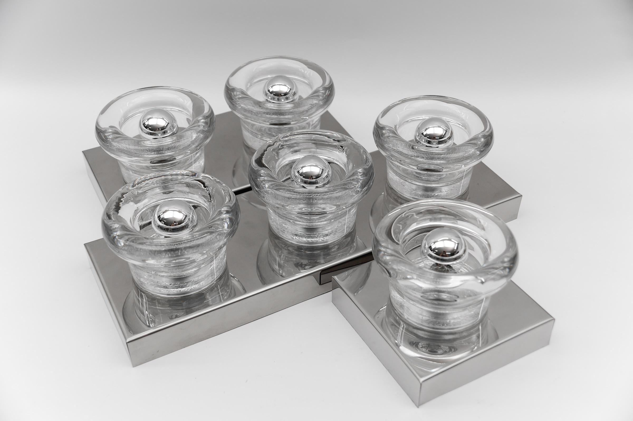 Lovely Double Glass Wall or Ceiling Light by Gebrüder Cosack, Germany 1960s For Sale 7