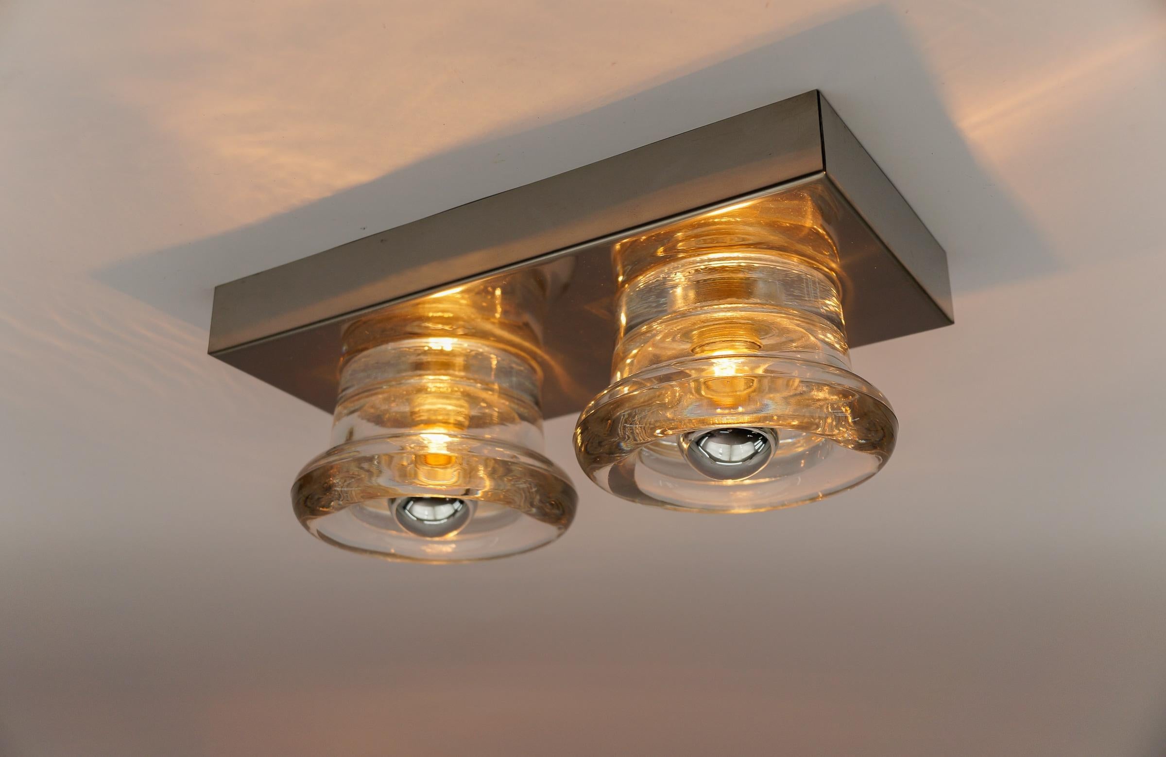 Metal Lovely Double Glass Wall or Ceiling Light by Gebrüder Cosack, Germany 1960s For Sale
