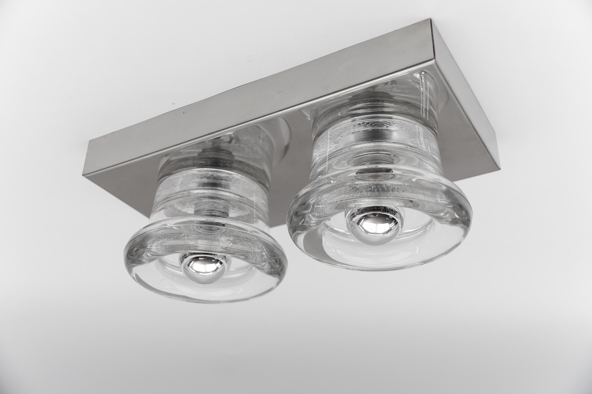 Lovely Double Glass Wall or Ceiling Light by Gebrüder Cosack, Germany 1960s For Sale 1