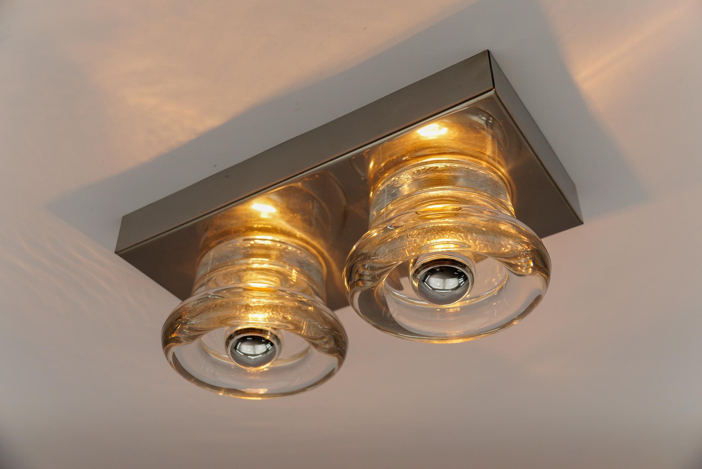 Lovely Double Glass Wall or Ceiling Light by Gebrüder Cosack, Germany 1960s For Sale 2