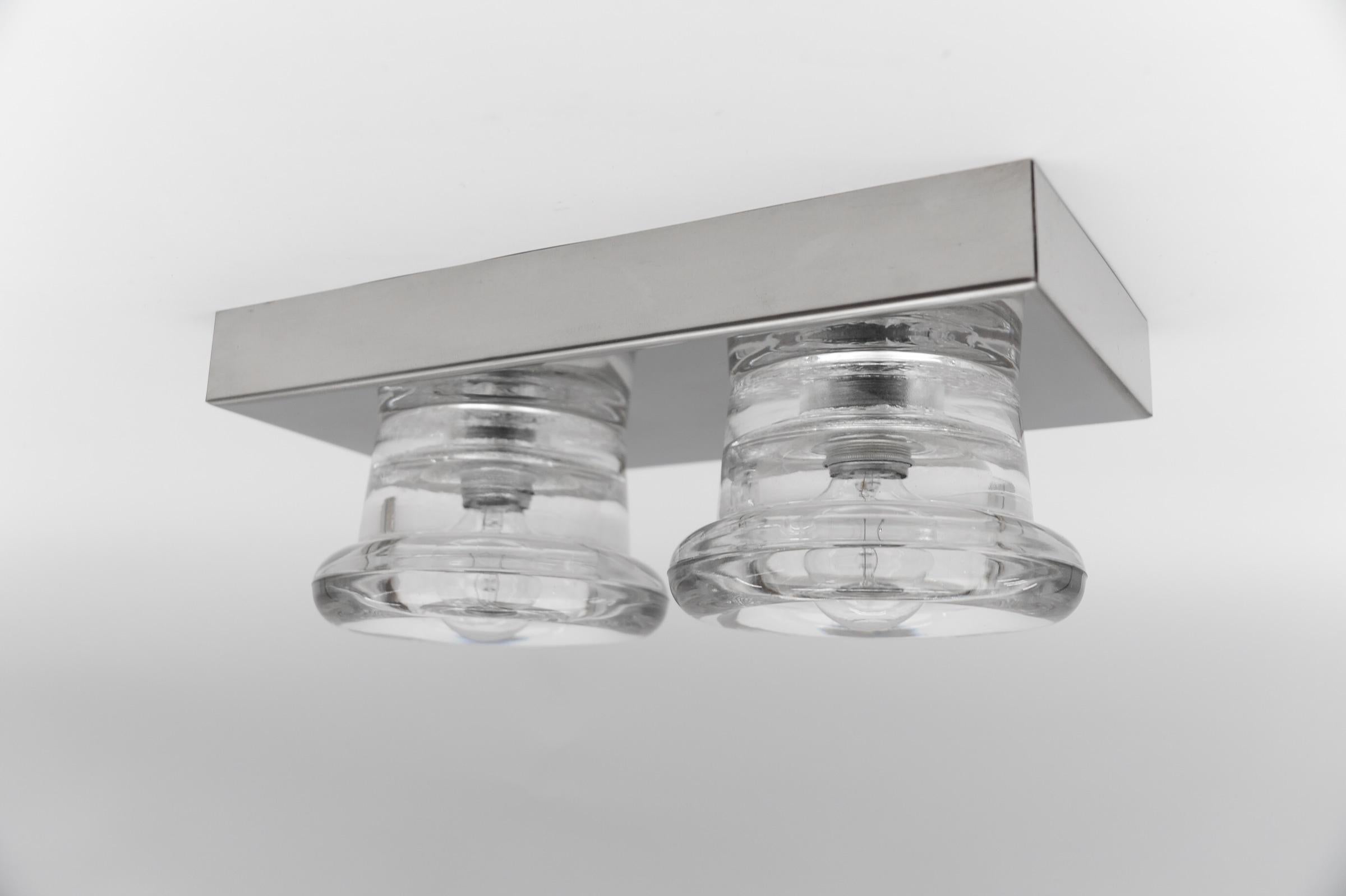 Lovely Double Glass Wall or Ceiling Light by Gebrüder Cosack, Germany 1960s For Sale 3