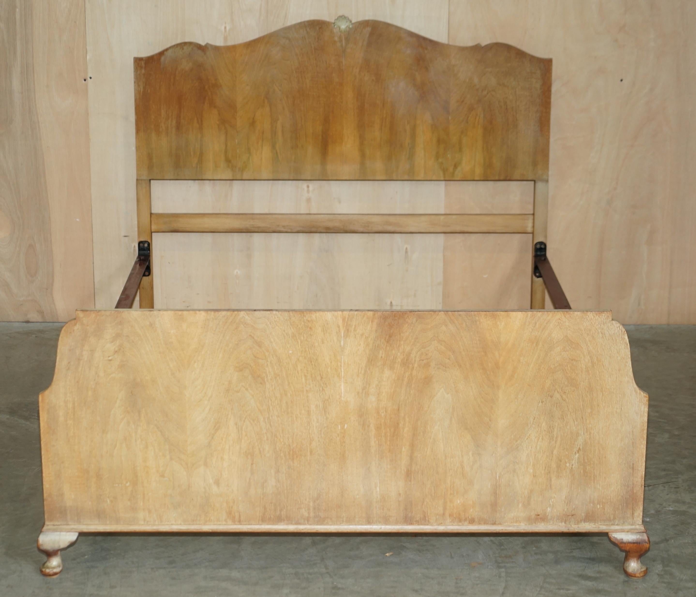 We are delighted to offer for sale this stunning Circa 1900 bleached Walnut bedstead frame with Vono rails

A lovely original hand made in England burr Walnut bed frame. The timber grain and colour is sublime, it looks rich and warm in any
