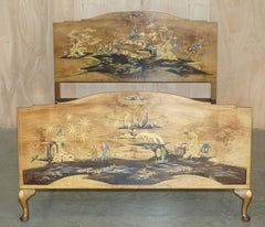LOVELY DOUBLE SiZED CIRCA 1920 CHINESE CHINOISERIE BEDSTEAD FRAME PART SUITE