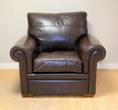 Lovely Duresta Garrick Brown Leather Armchair Feather Filled Back Cushion