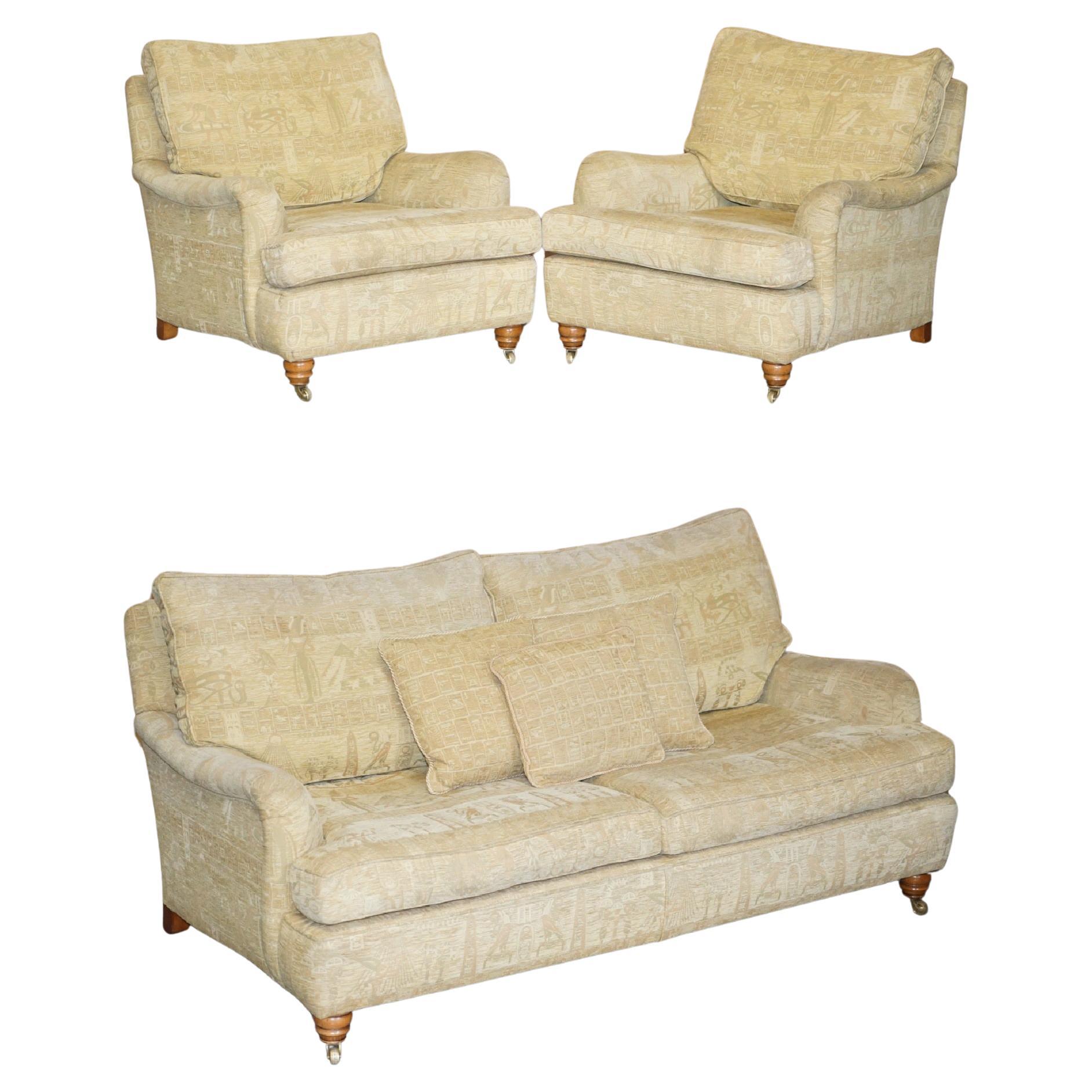 Lovely Duresta Lansdowne Sofa & Pair of Armchairs Suite Egyptian Upholstery