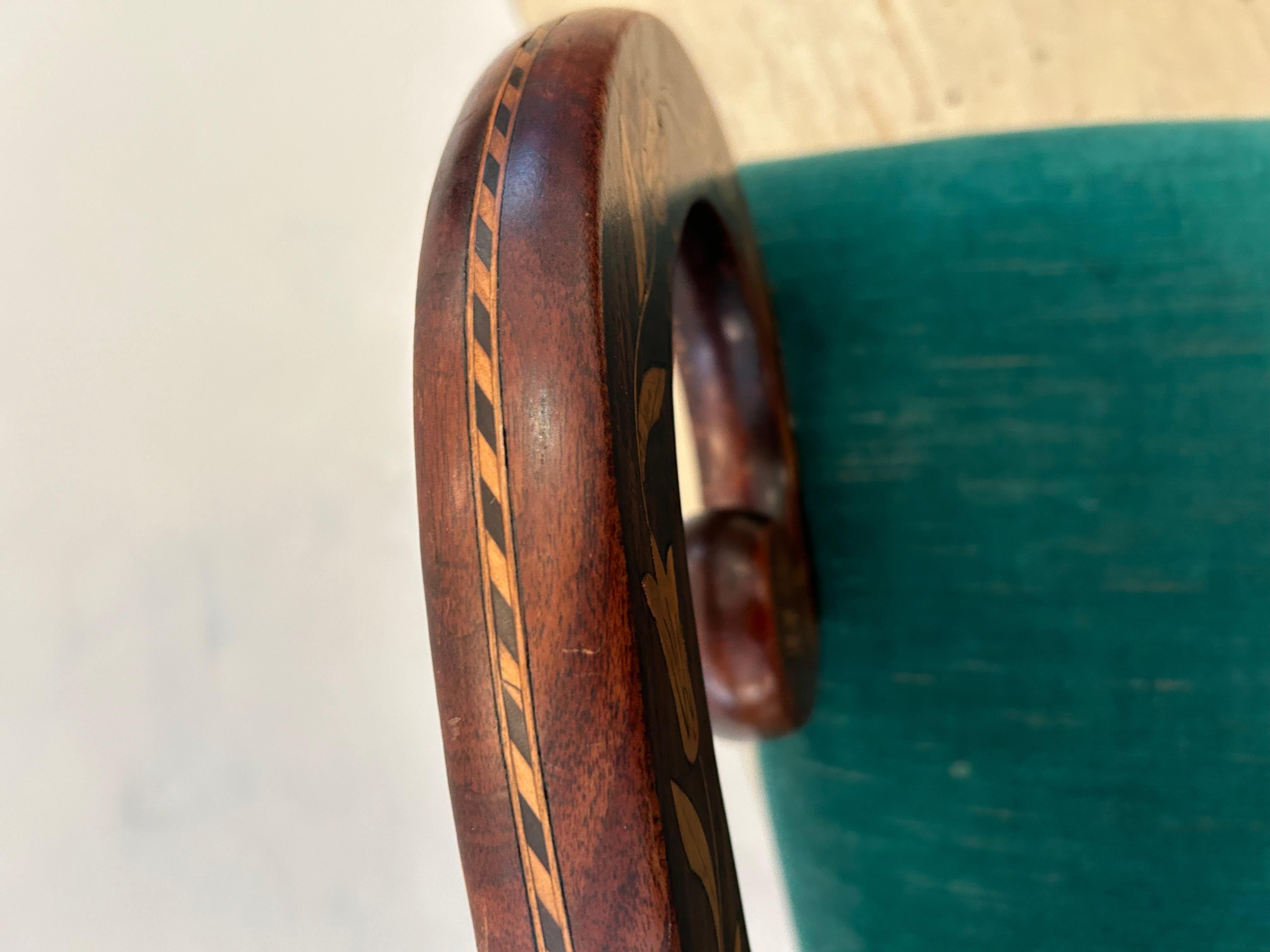 Lovely Dutch Marquetry Inlaid Armchair with Velvet Seat For Sale 5