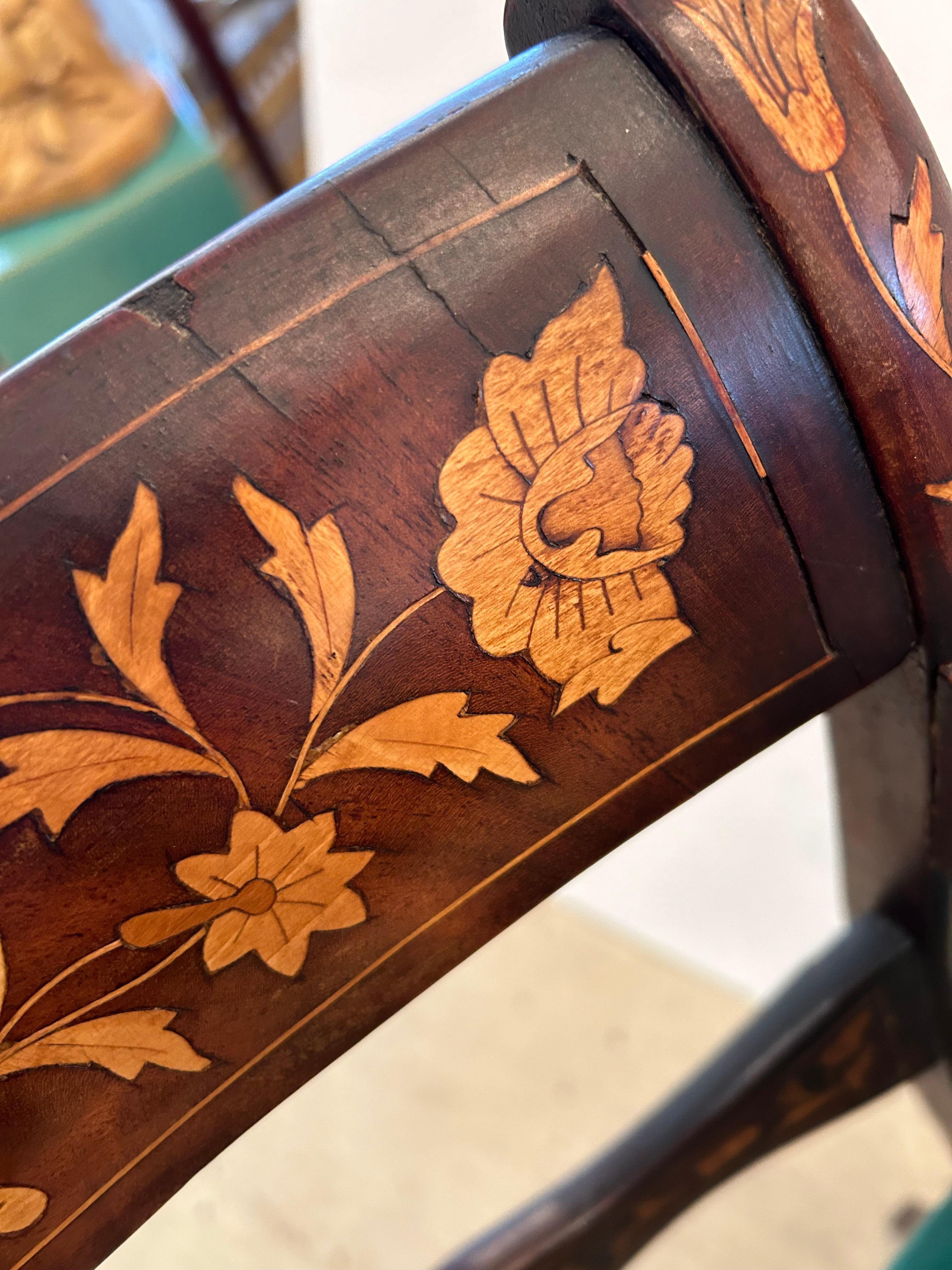 Lovely Dutch Marquetry Inlaid Armchair with Velvet Seat For Sale 6