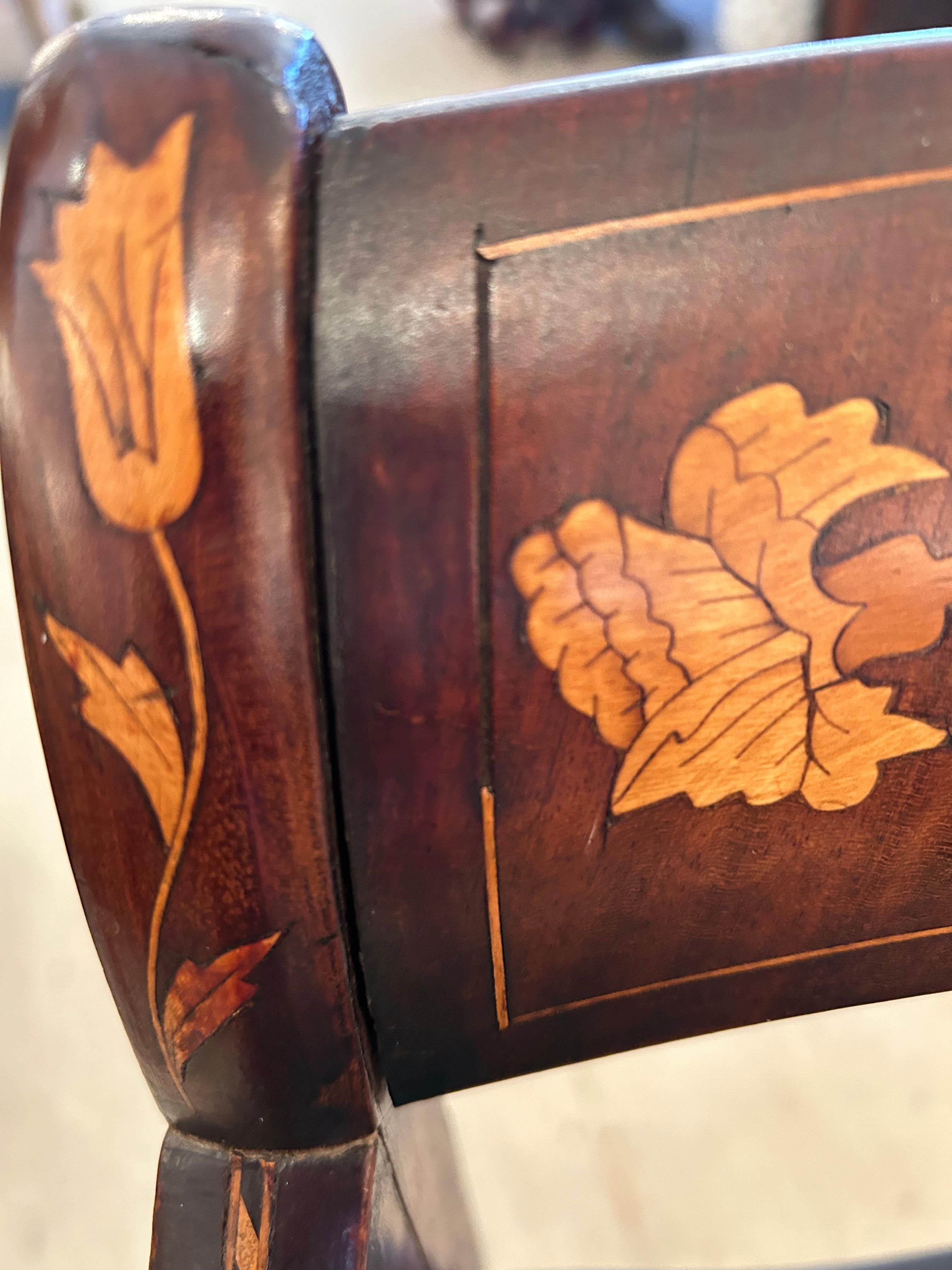 Lovely Dutch Marquetry Inlaid Armchair with Velvet Seat For Sale 7