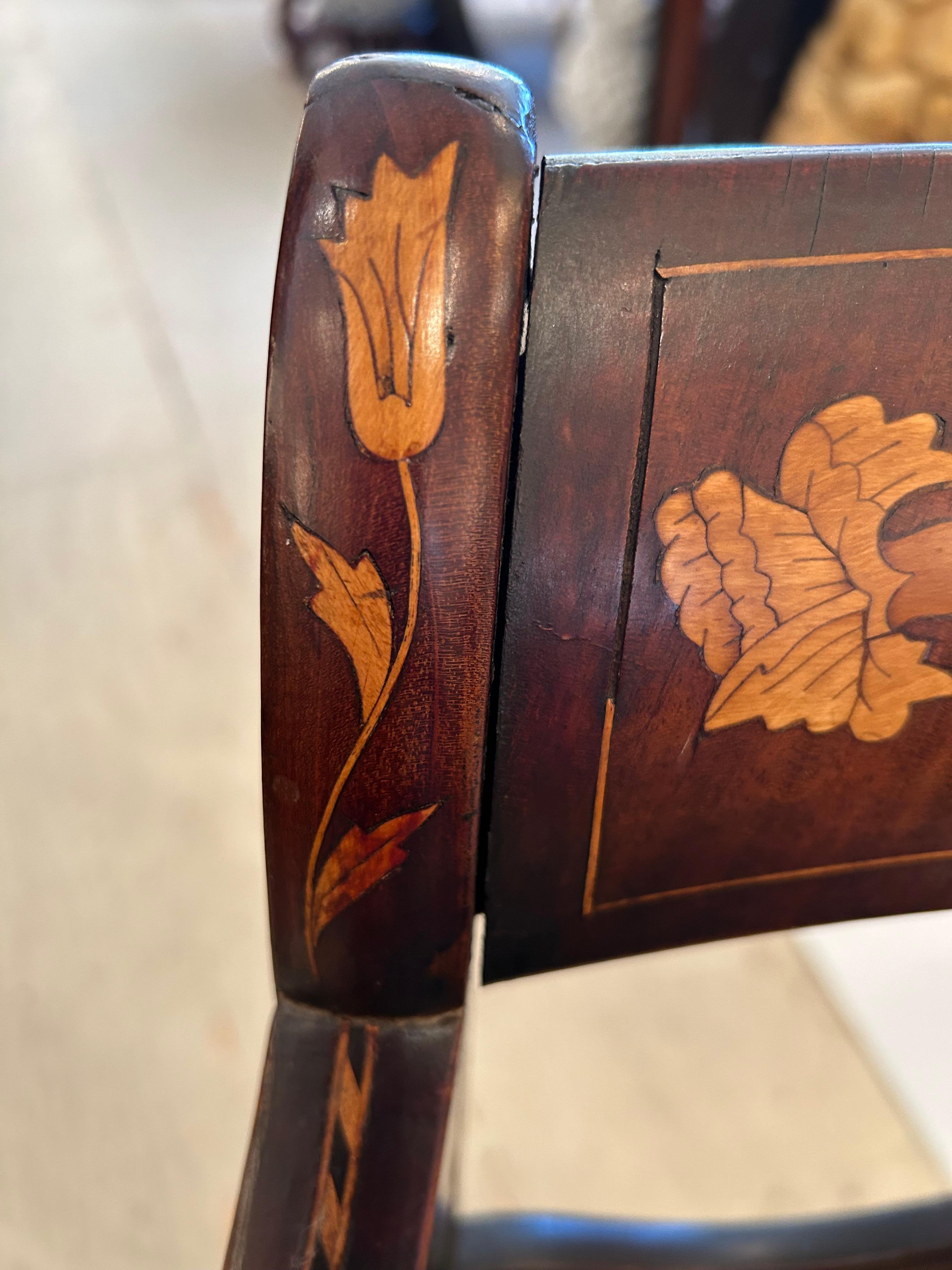 Lovely Dutch Marquetry Inlaid Armchair with Velvet Seat For Sale 10