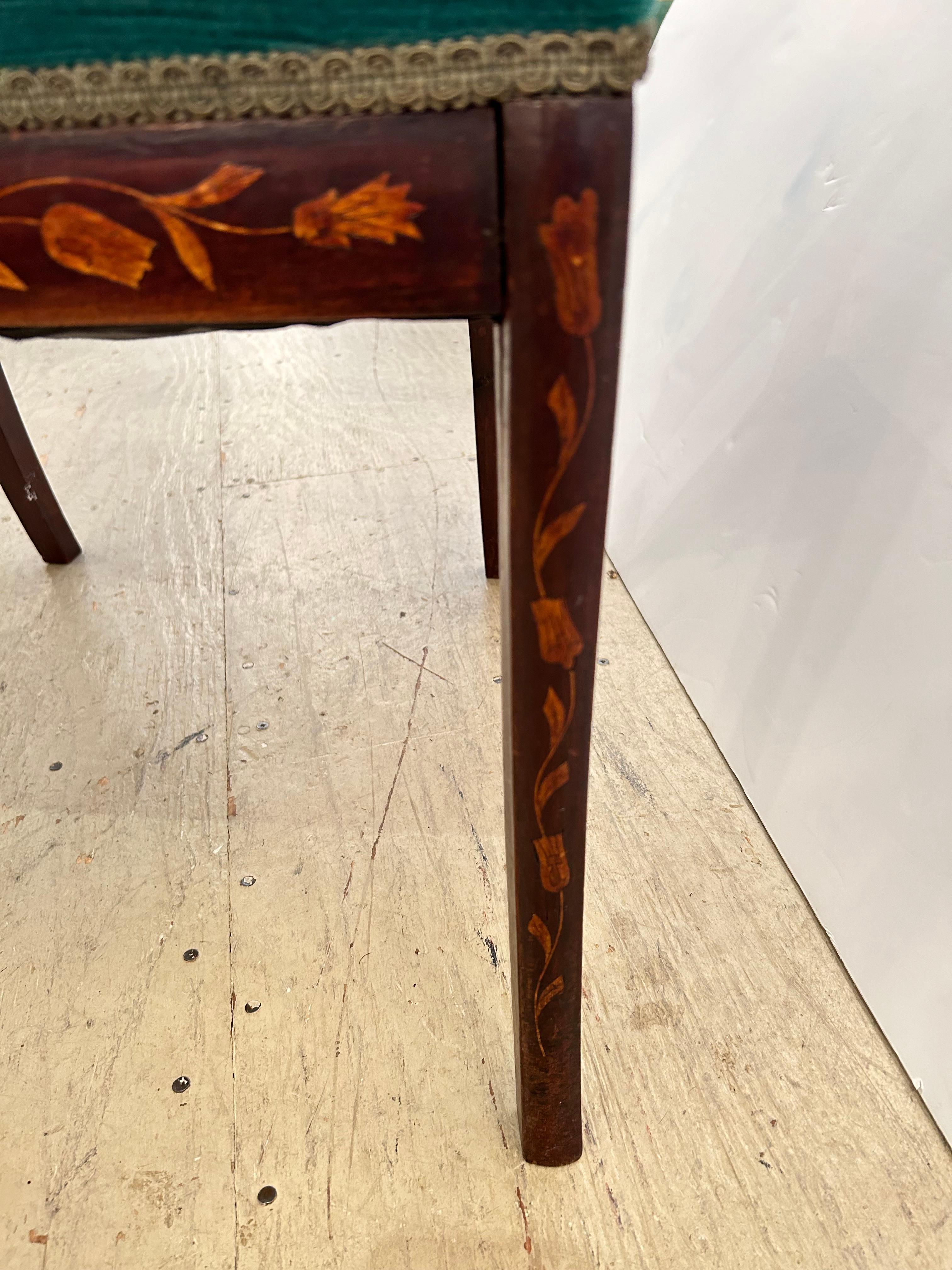 Lovely Dutch Marquetry Inlaid Armchair with Velvet Seat For Sale 12