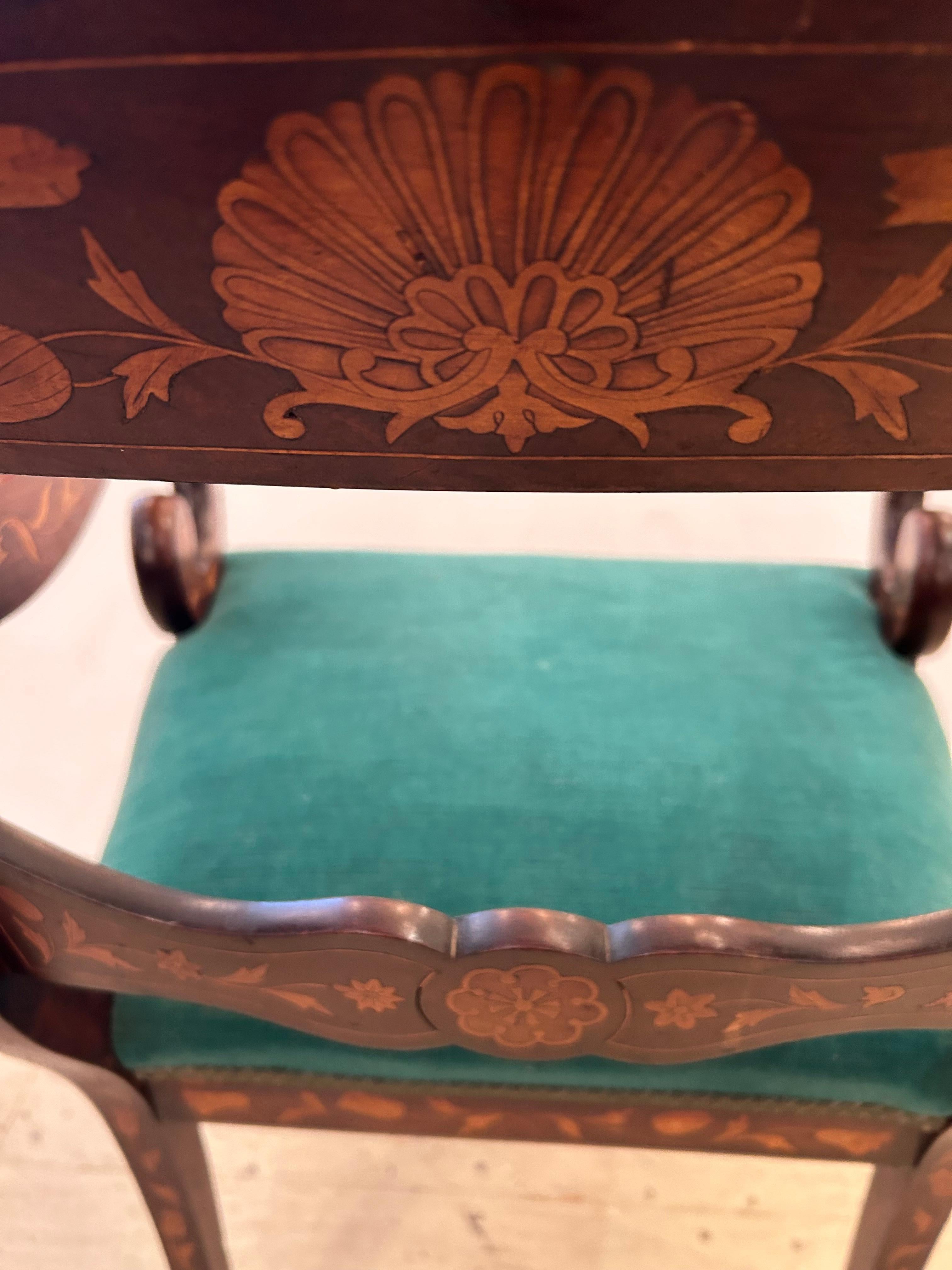 Lovely Dutch Marquetry Inlaid Armchair with Velvet Seat For Sale 4