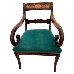 Lovely Dutch Marquetry Inlaid Armchair with Velvet Seat