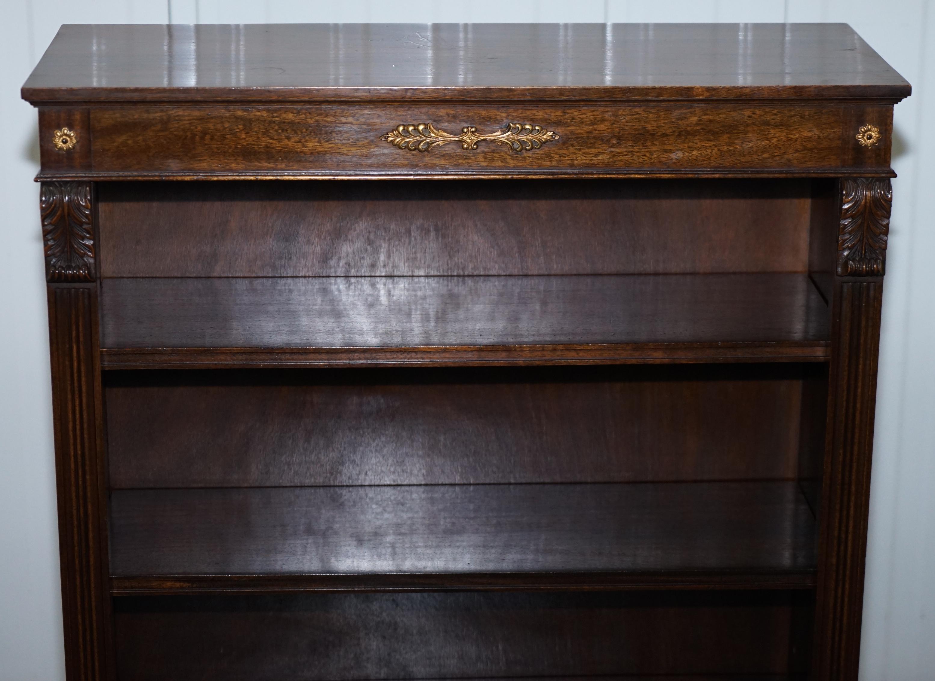 English Lovely Dwarf Open Bookcase in Mahogany with Gilt Bronzed Metal Fittings