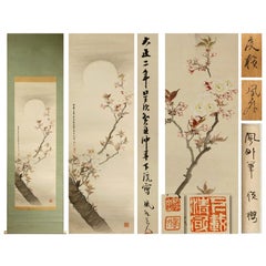 Lovely Early 20th Century Scroll Paintings Japan Meiji Artist Kazegedo, 1913